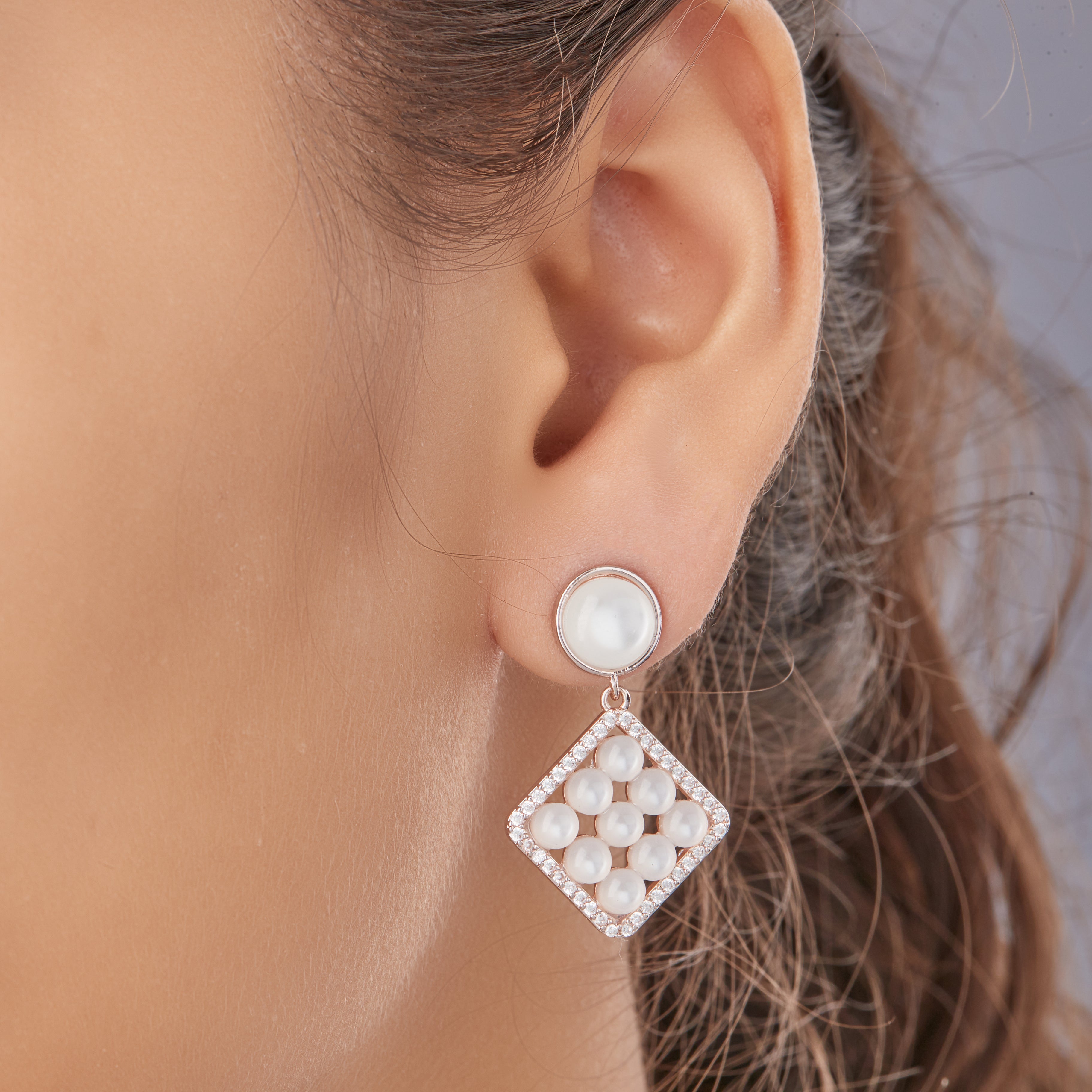 Branta Square Pearl Earrings For Women