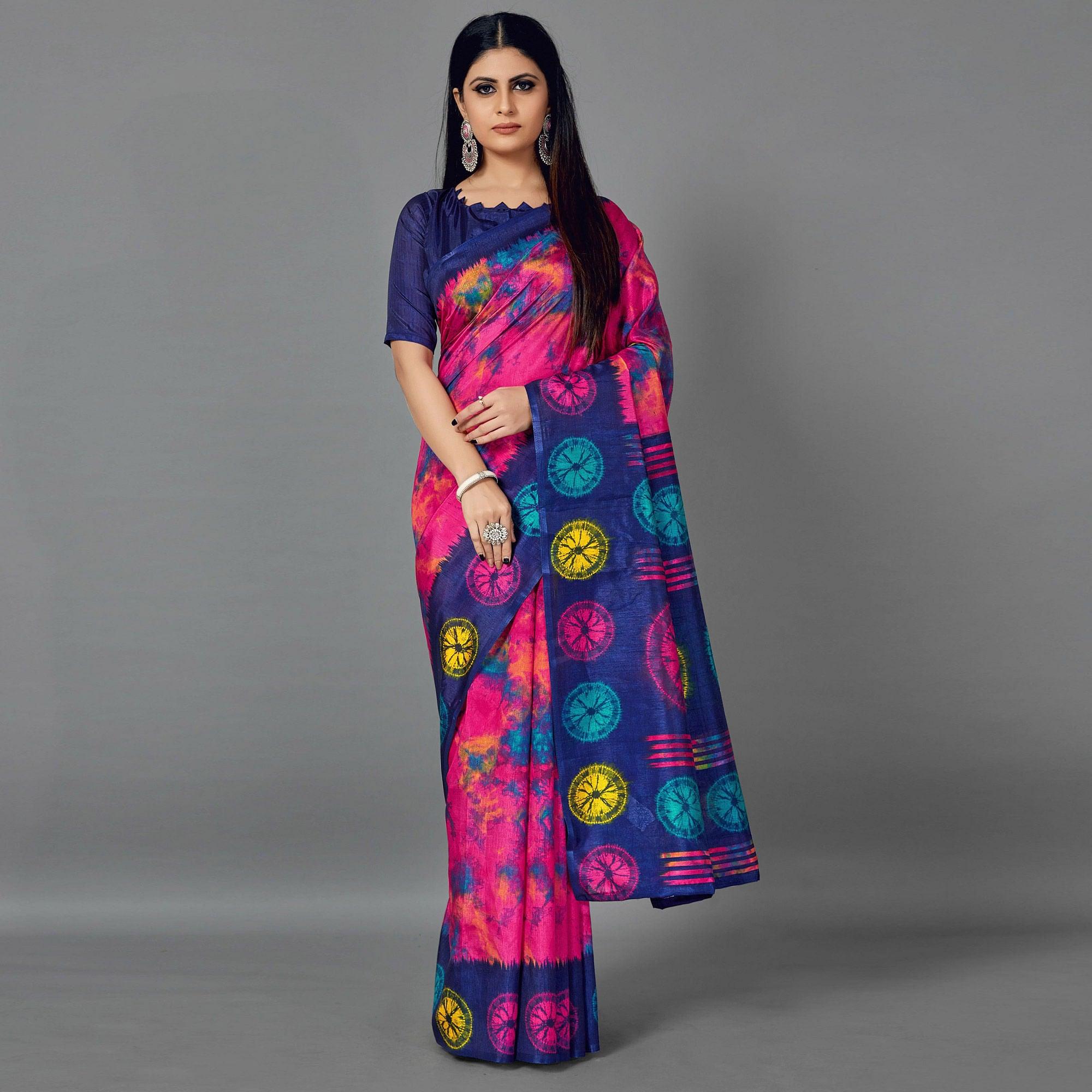 Peachmode Multi Casual Art Silk Printed Saree With Unstitched Blouse