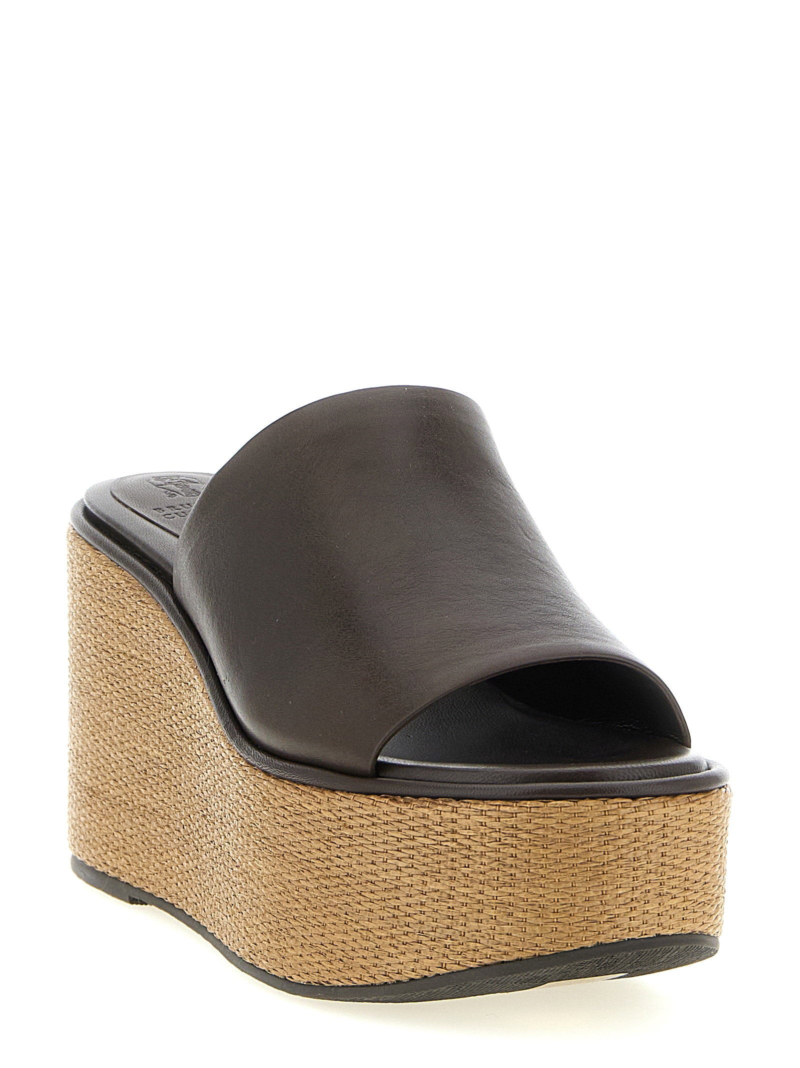 Brunello Cucinelli Leather And Raffia Wedges - view 2