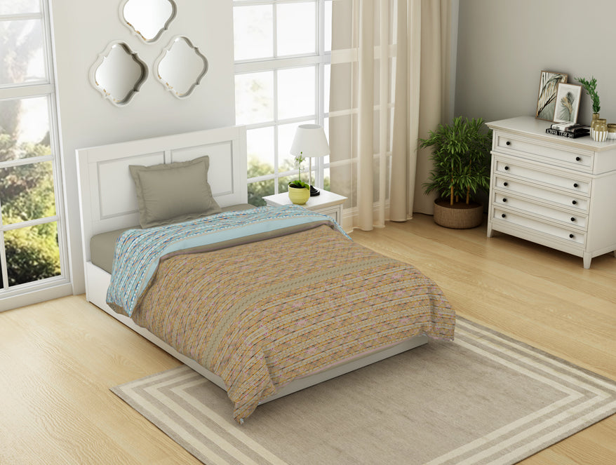 Spaces India Geometric Angora - Beige 100% Cotton Shell Single Quilt / AC Comforter - Gypsy By Spaces - view 2