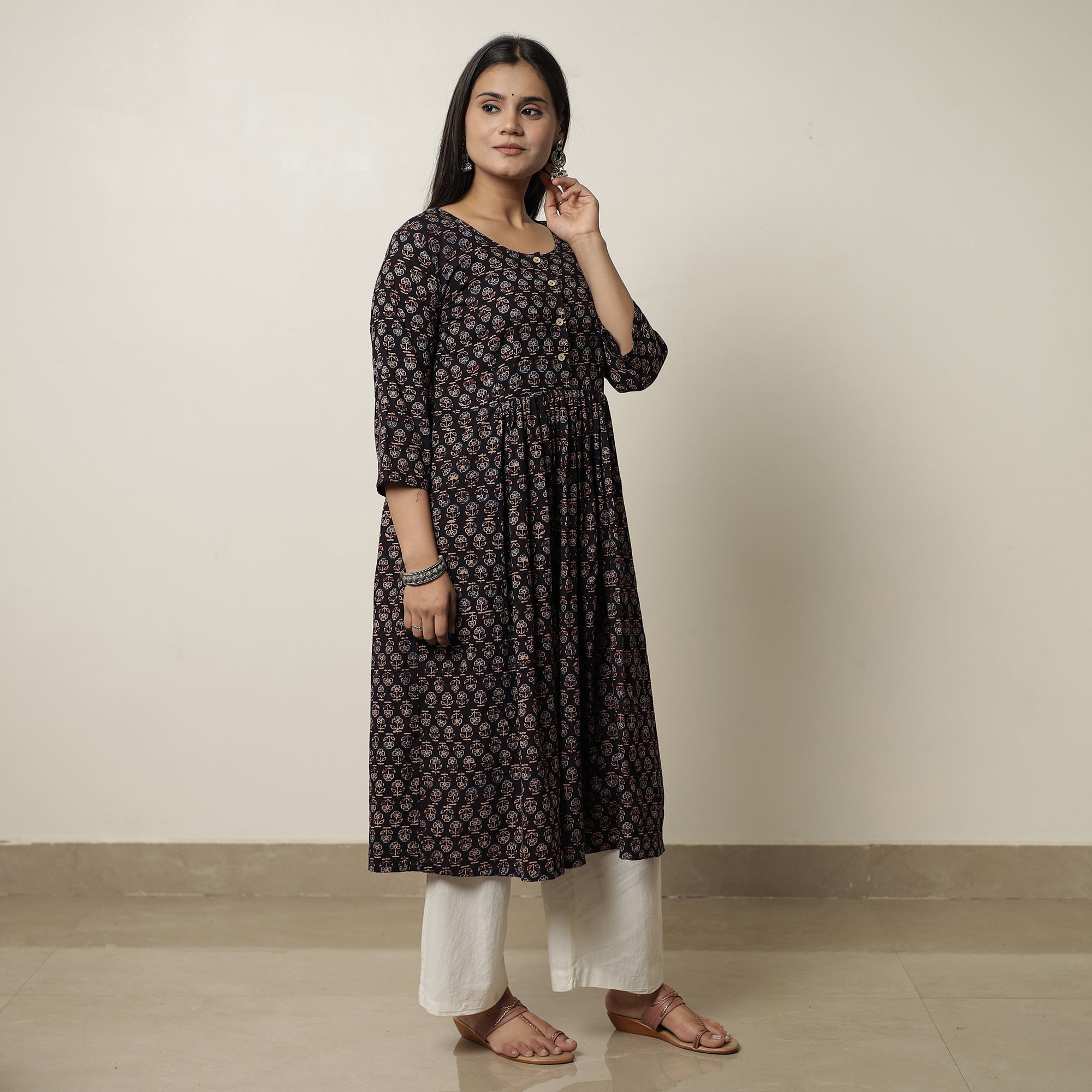 ITOKRI CASUALS Black - Ajrakh Block Printed Cotton Flared Kurta 04 - view 7