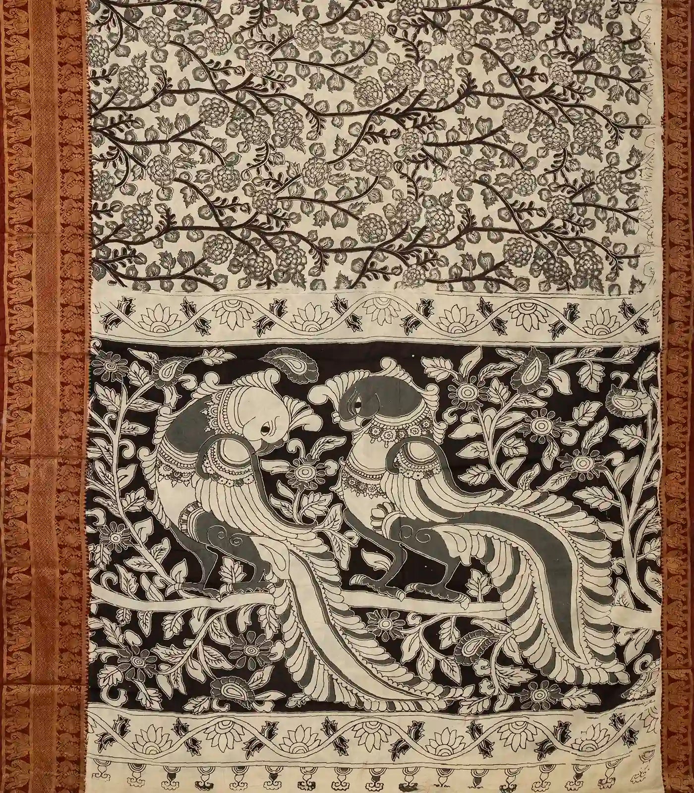 RmKV Off White Handloom Kalamkari Cotton Saree With Printed Annam Vine Motifs - view 2