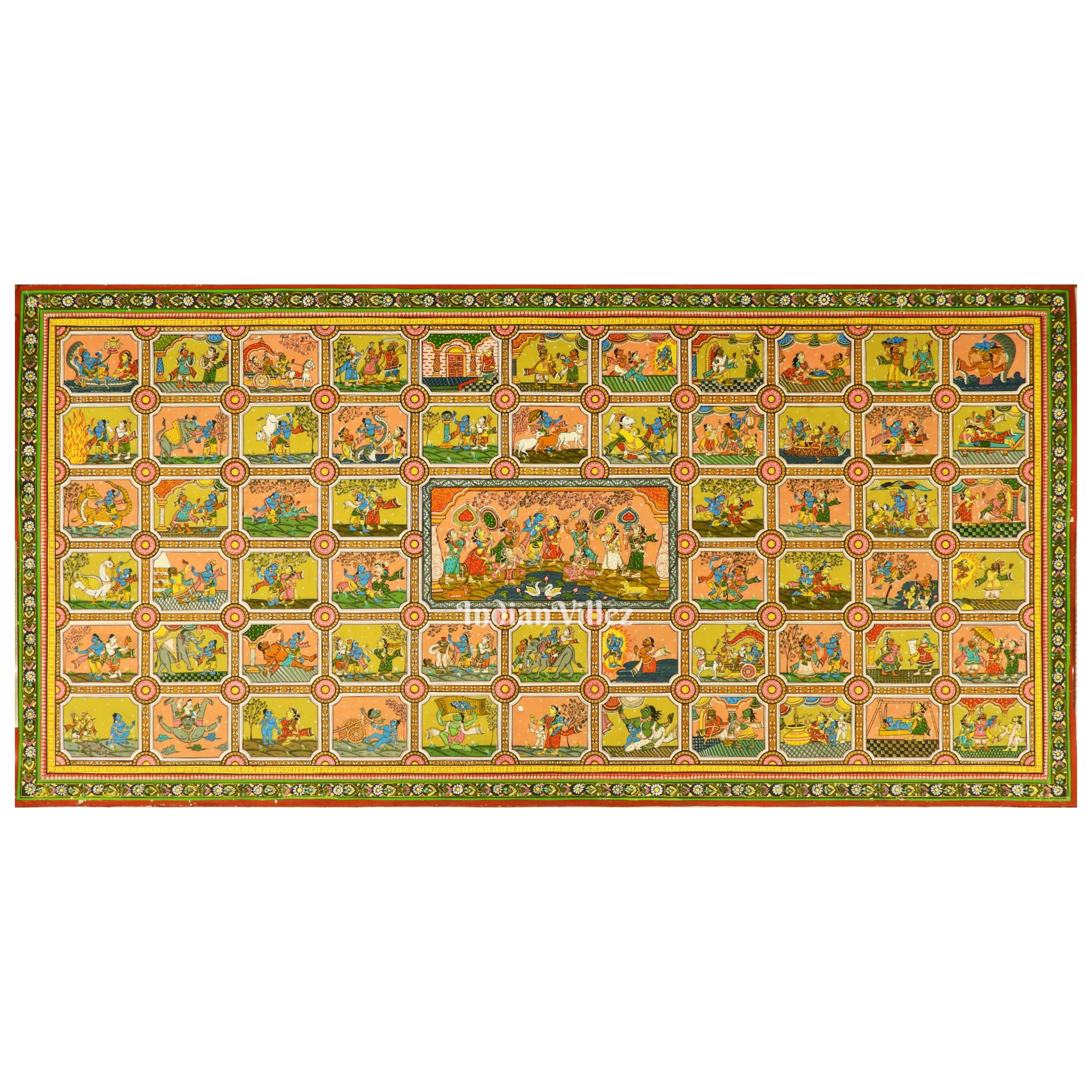 IndianVillèz Shree Krishna Life Story Pattachitra Painting for Home Wall Art Decor