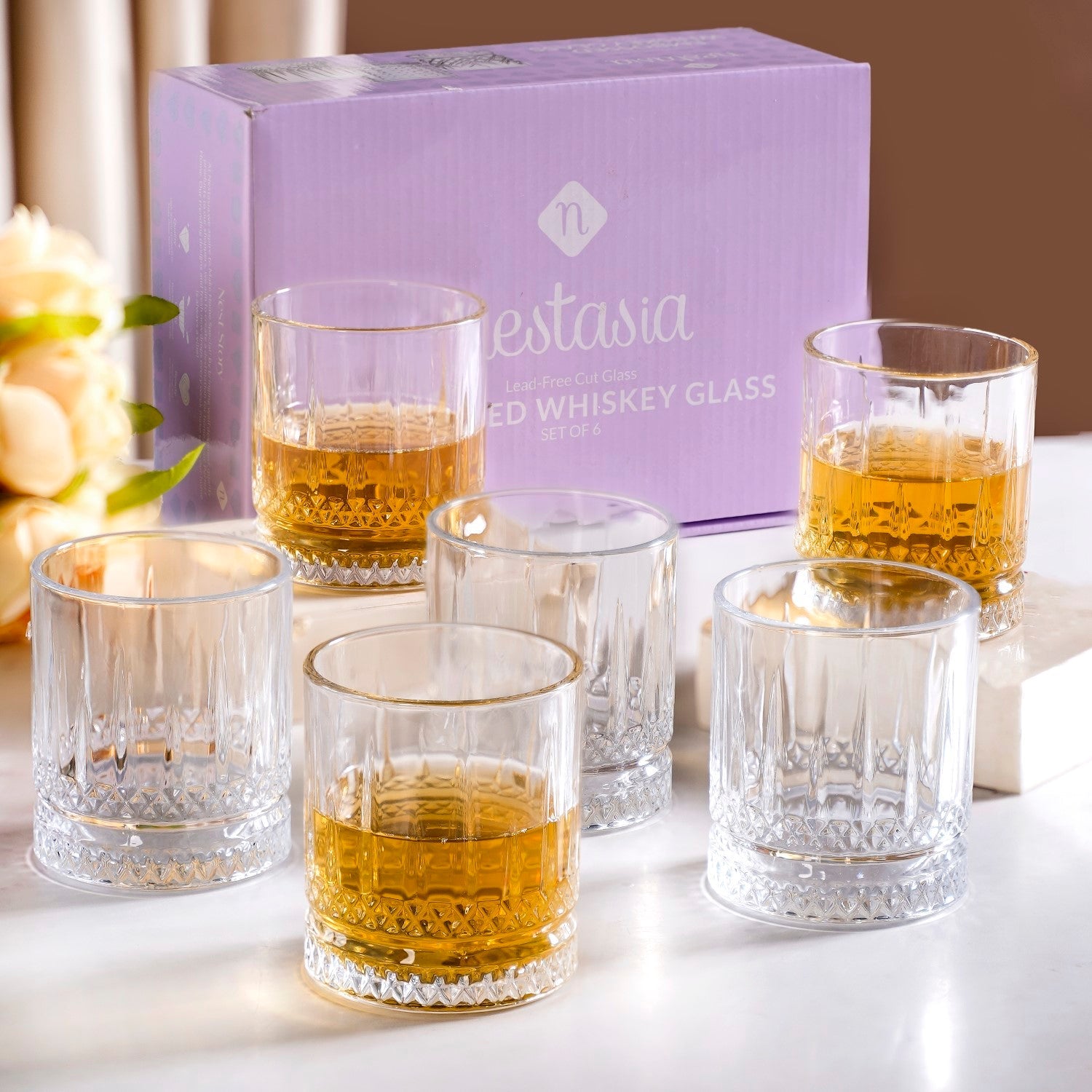 Nestasia Set Of 6 Premium Ribbed Whiskey Glasses 250ml