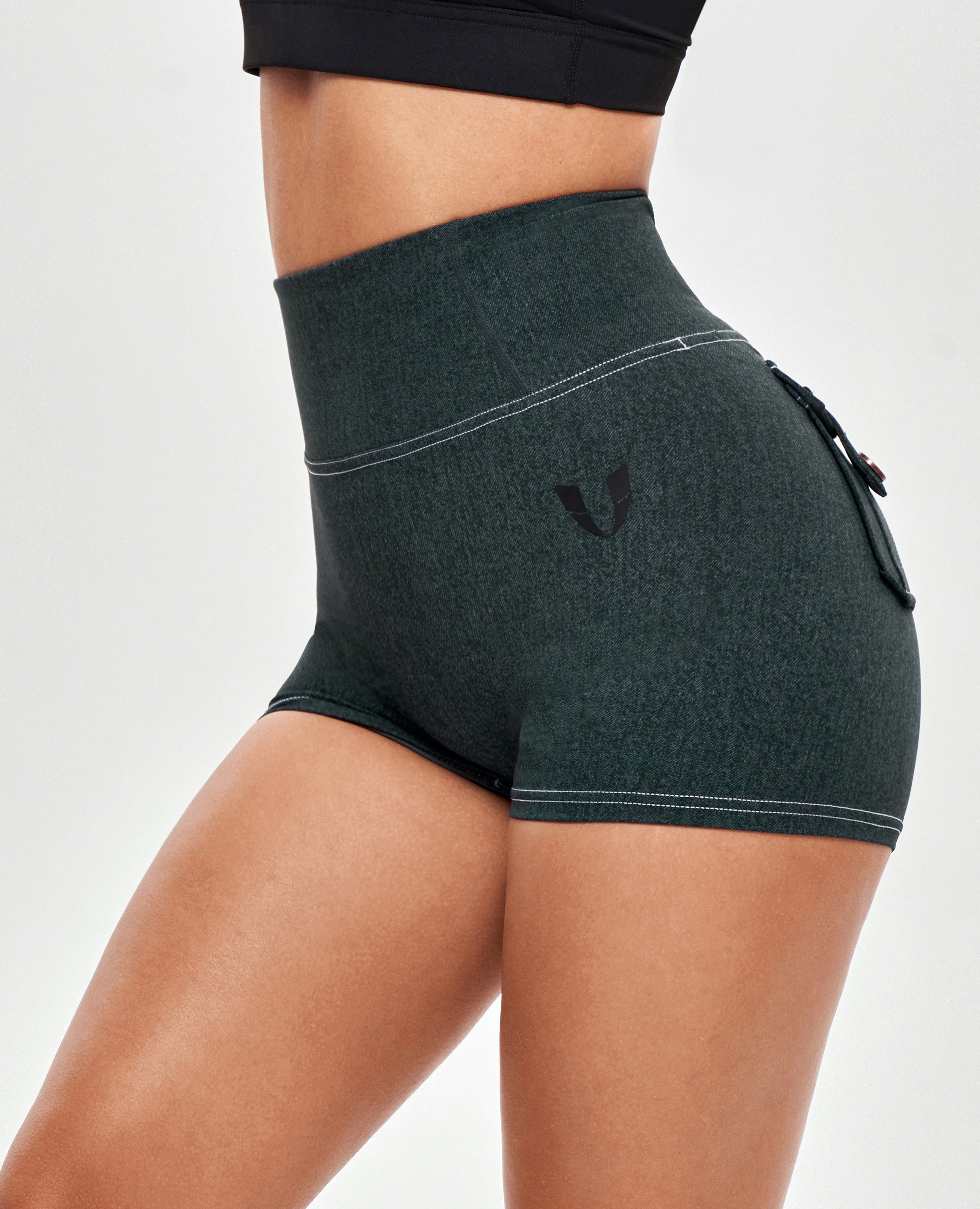 FIRM ABS High Waist Cargo Shorts - Denim Green