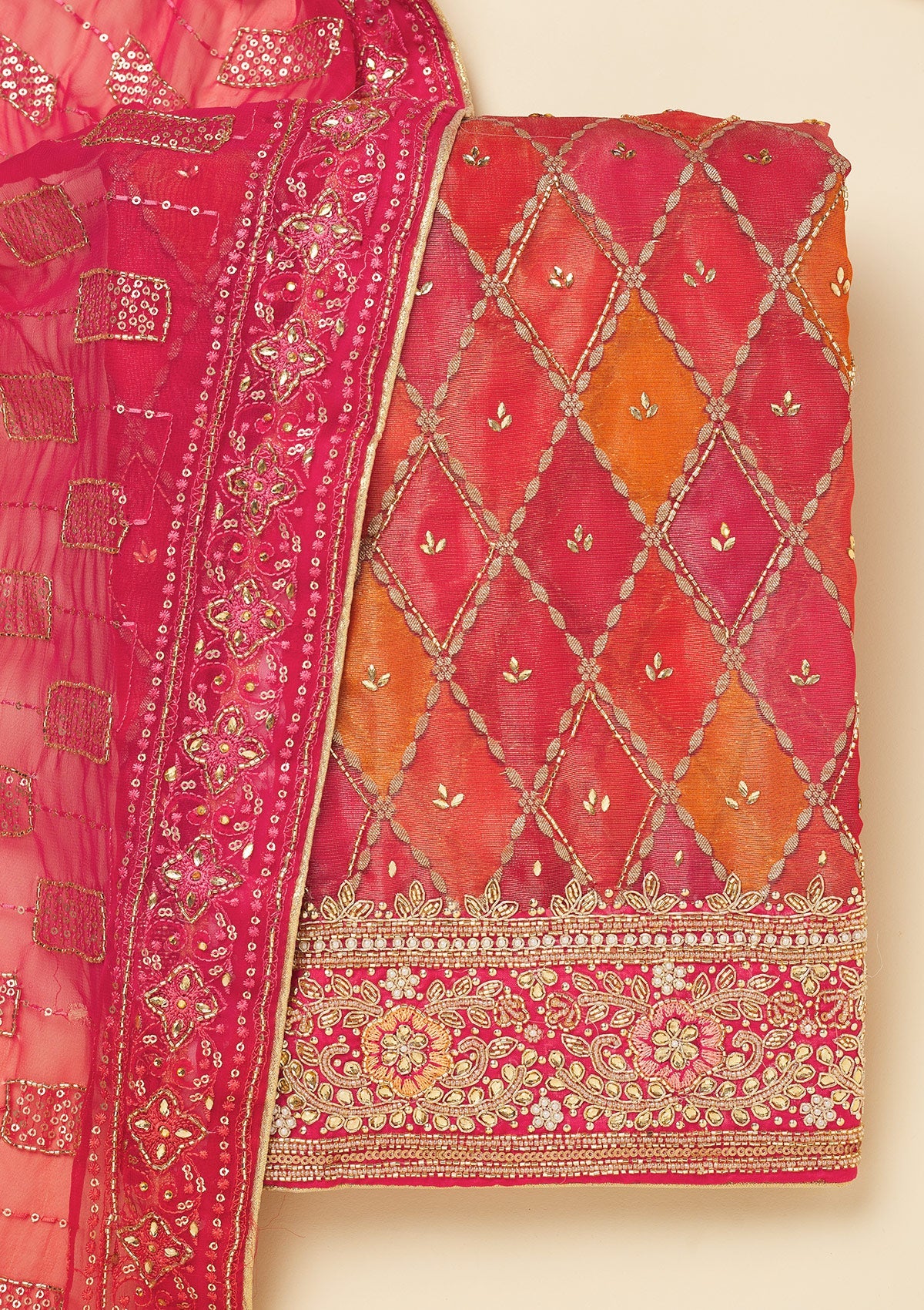 Koskii Red Stonework Semi Crepe Unstitched Salwar Suit - view 6