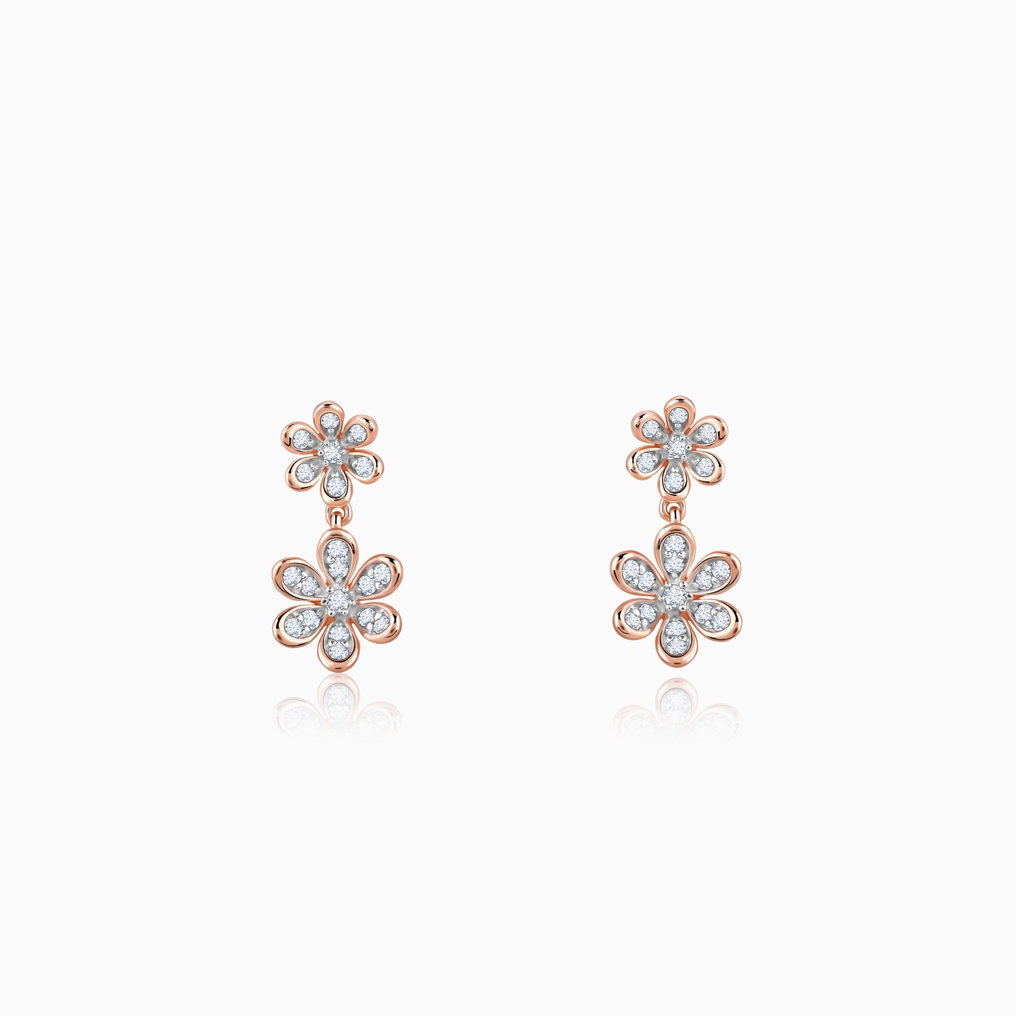 GIVA Jewellery Rose Gold Dual Floral Diamond Earrings