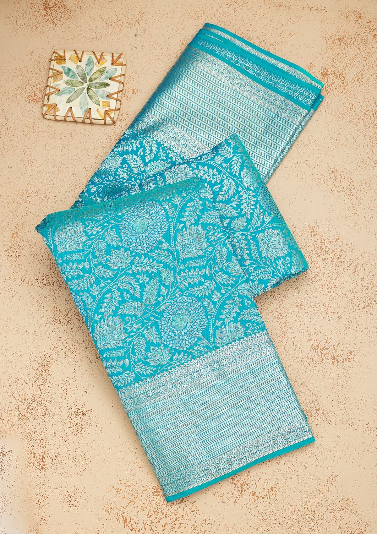 Koskii Sky Blue Zariwork Pure Silk Saree – Women's