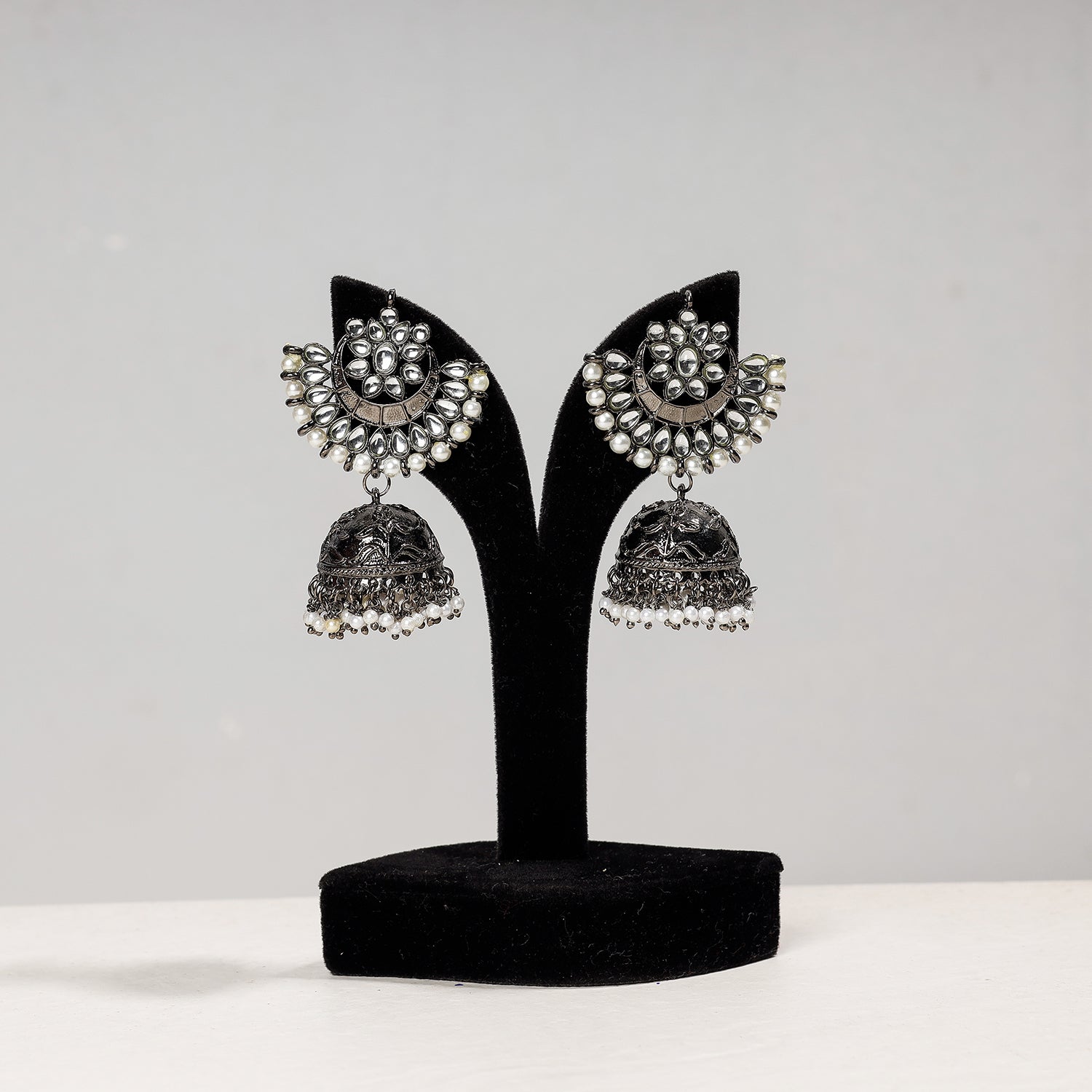WHITE RIVER STORIES Antique Finish Oxidised German Silver Beadwork Earrings