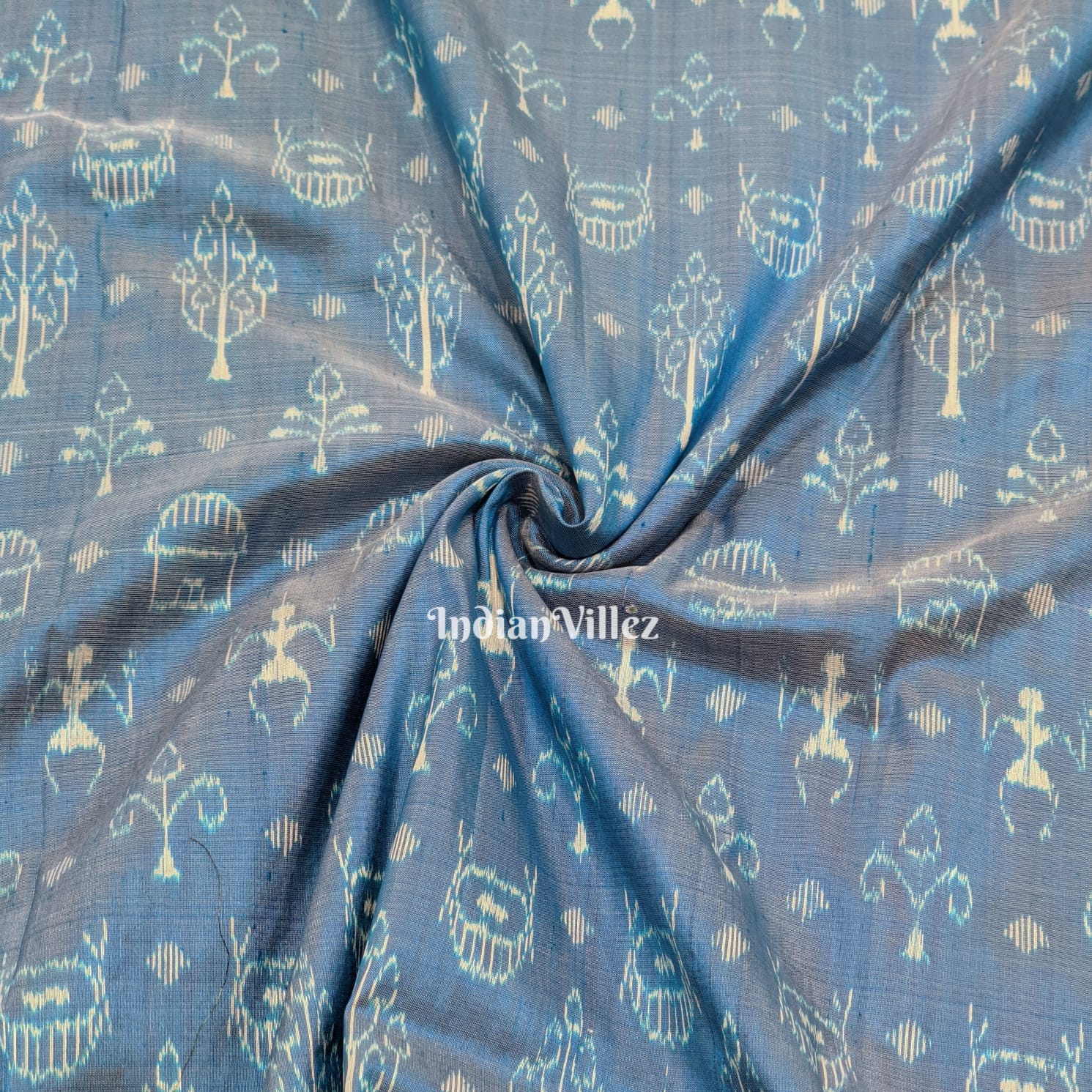 IndianVillèz Surf Blue Tribal Sambalpuri Ikat Silk Fabric
