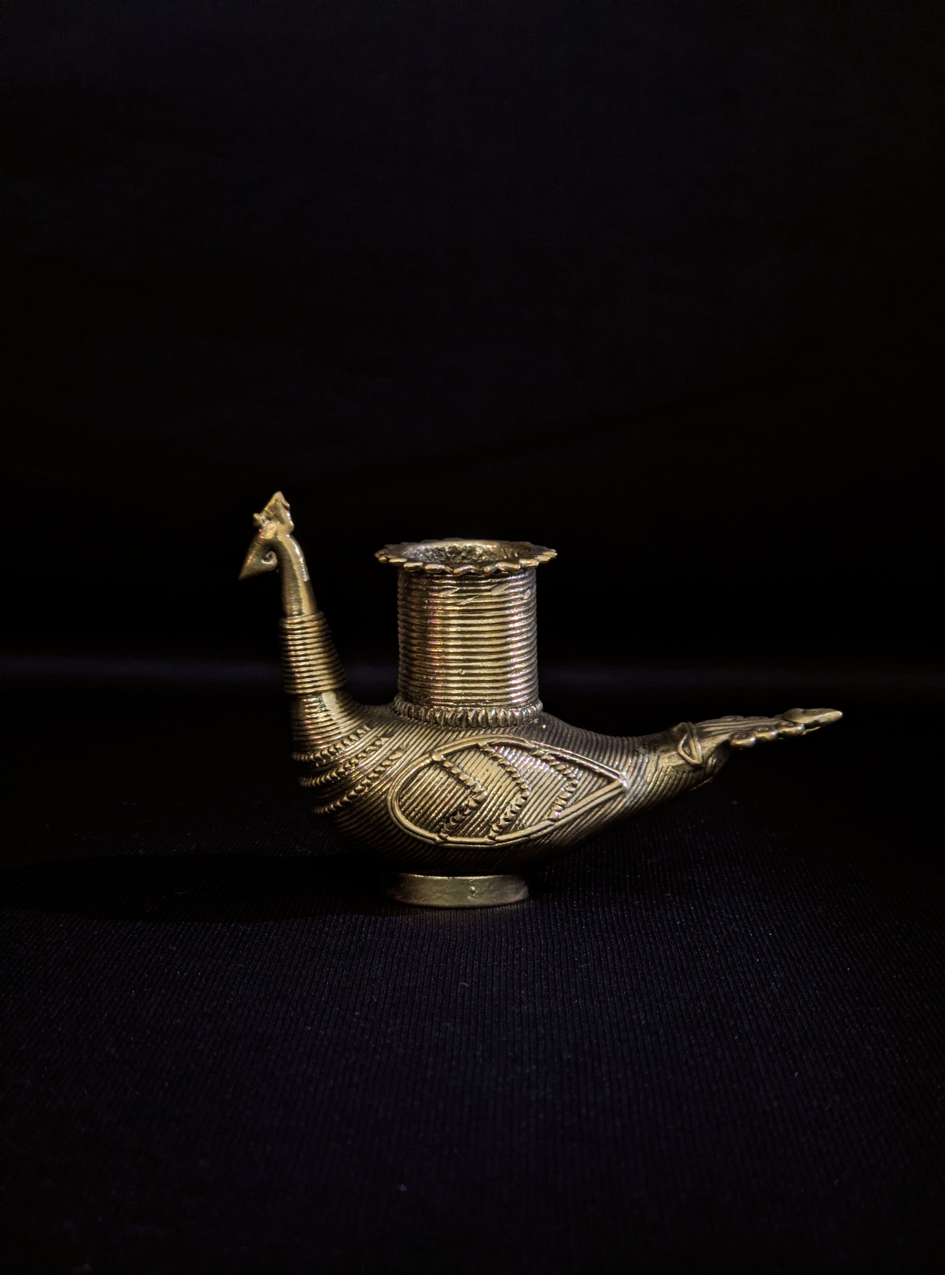 IndianVillèz Dhokra - Peacock Design Candle Stand