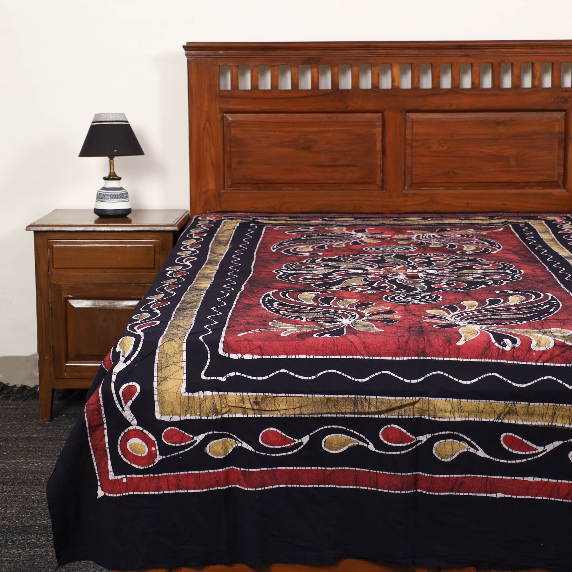KACHCHH JI CHHAAP Black - Hand Batik Printed Cotton Single Bed Cover (96 x 59 in) 34