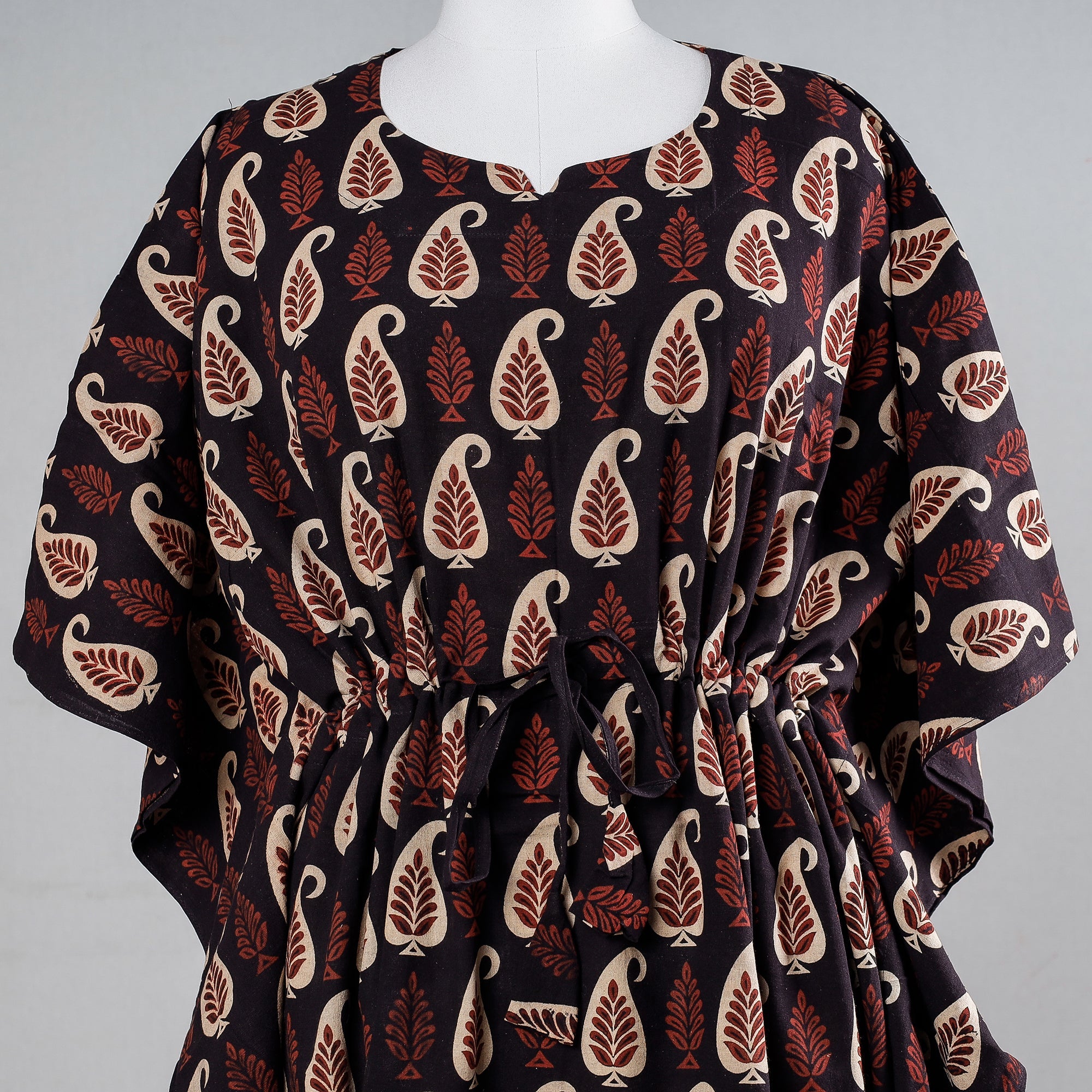 KACHCHH JI CHHAAP Black - Ajrakh Block Printed Cotton Kaftan with Tie-Up Waist (Medium) - view 2