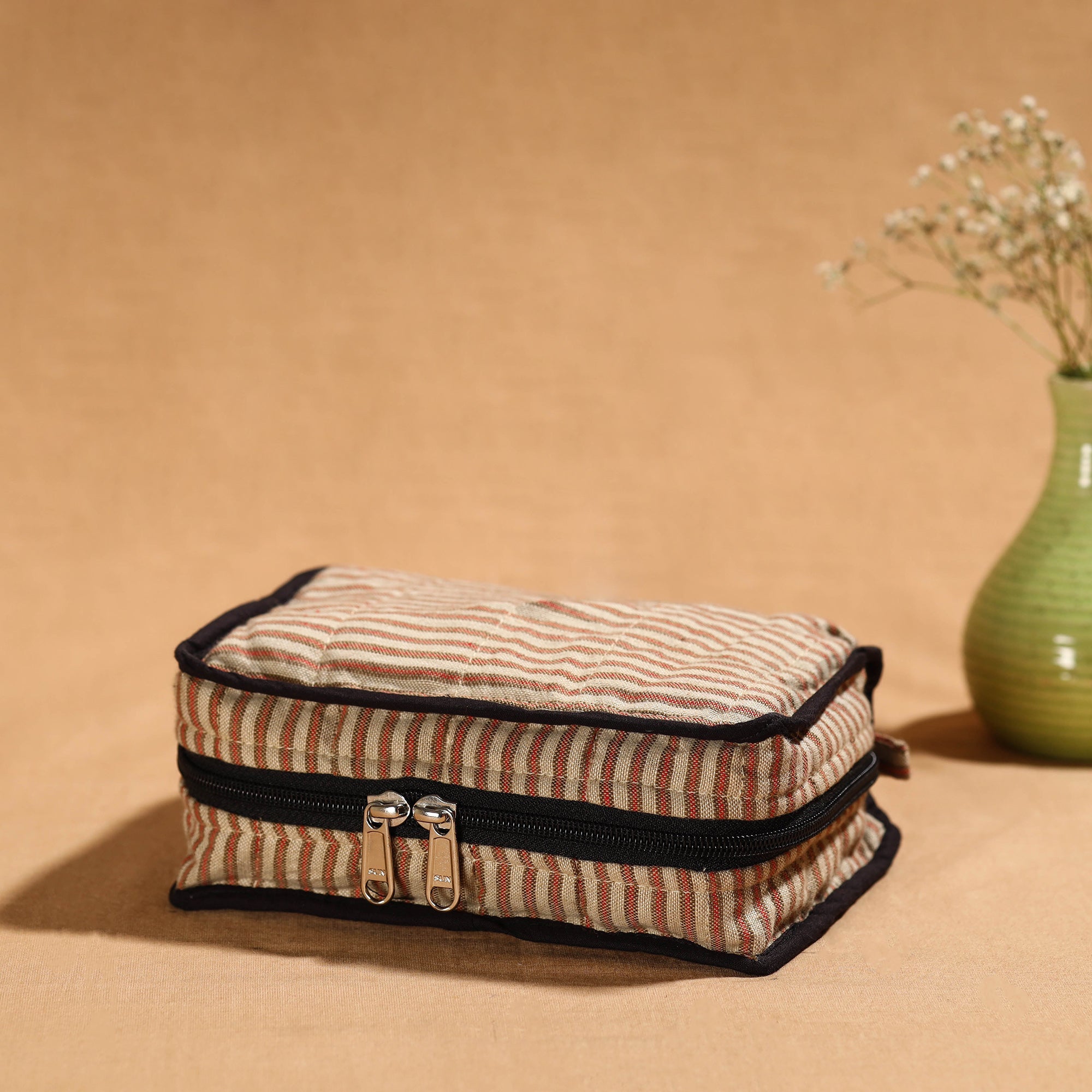 NOORI BAZAR Brown - Handmade 4 Pockets Cotton Jewellery Bag 16