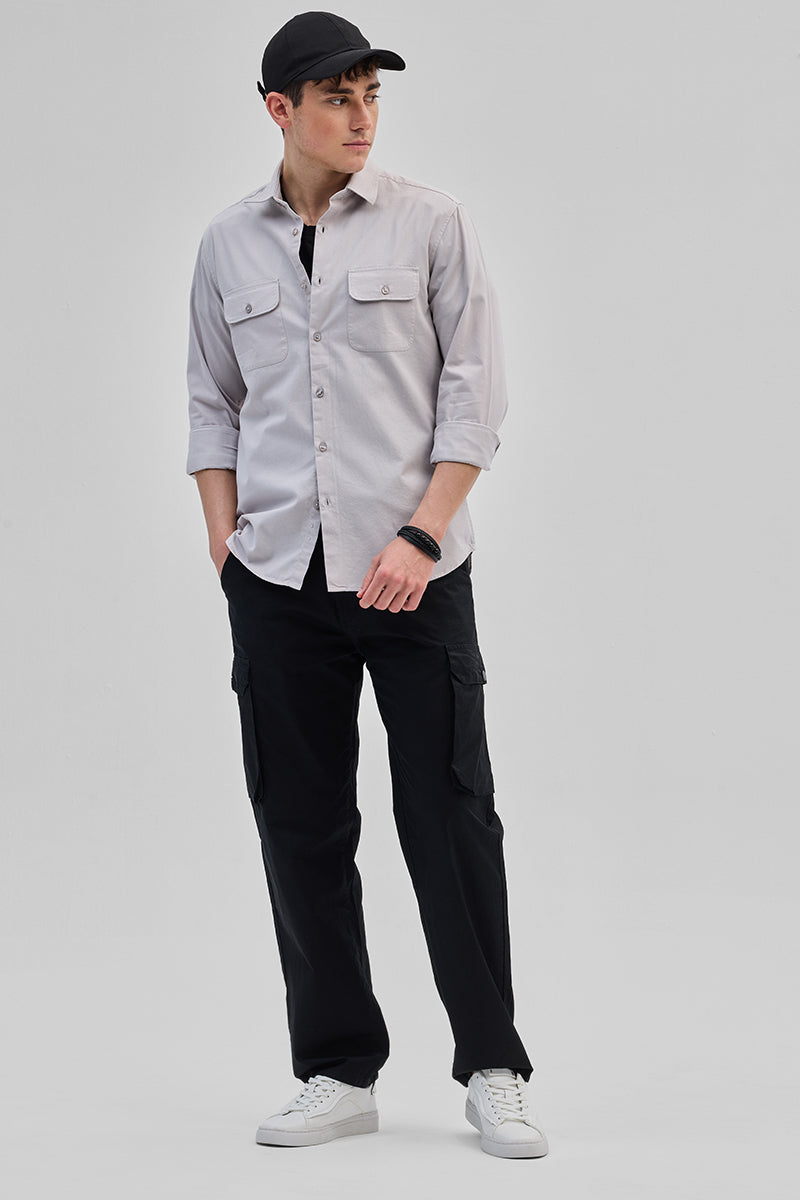SNITCH Light Grey Solid Double Pocket Overshirt - view 3