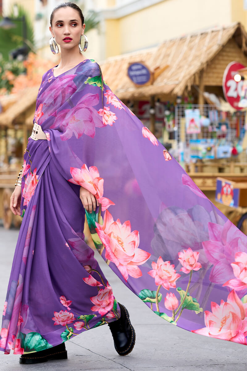 Rajpath Opulent Lavender Digital Printed Georgette Saree With Prominent Blouse Piece - view 3