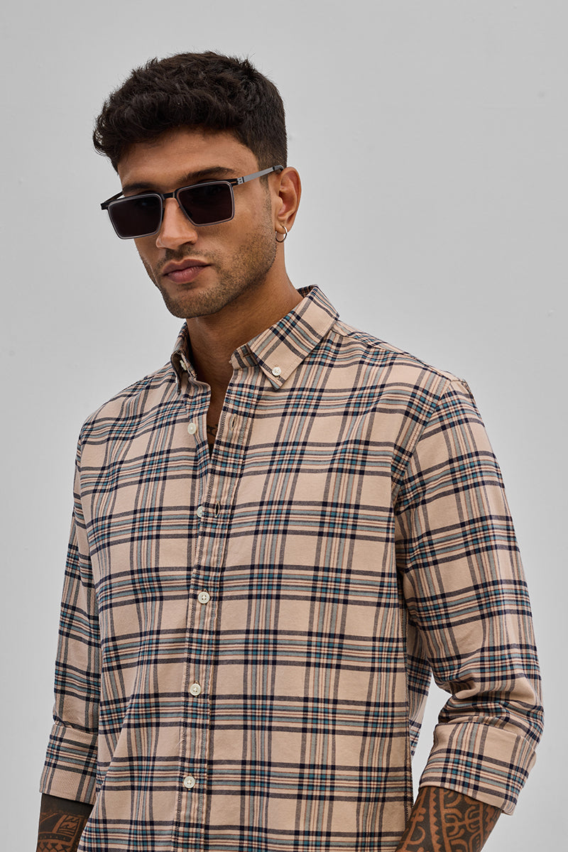 SNITCH Beige Checks Slim Fit Shirt - view 4