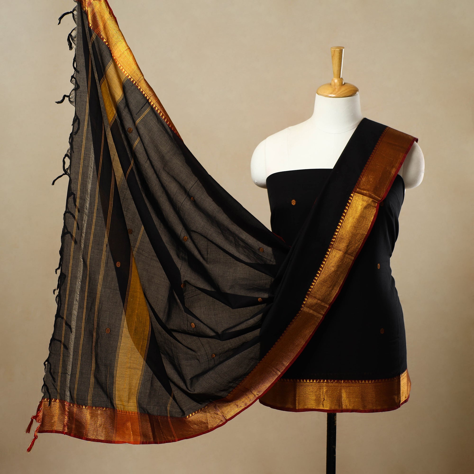 SOUTH KARGHA Black - 3pc Mercerised Cotton Dharwad Dress Material 19