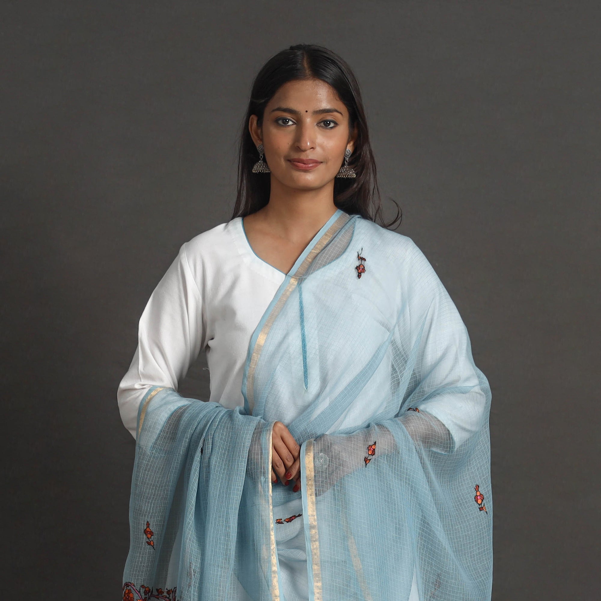 ITOKRI CRAFTS INITIATIVE Kota Doria Silk Cotton Kashida Embroidery Dupatta 55 - view 3