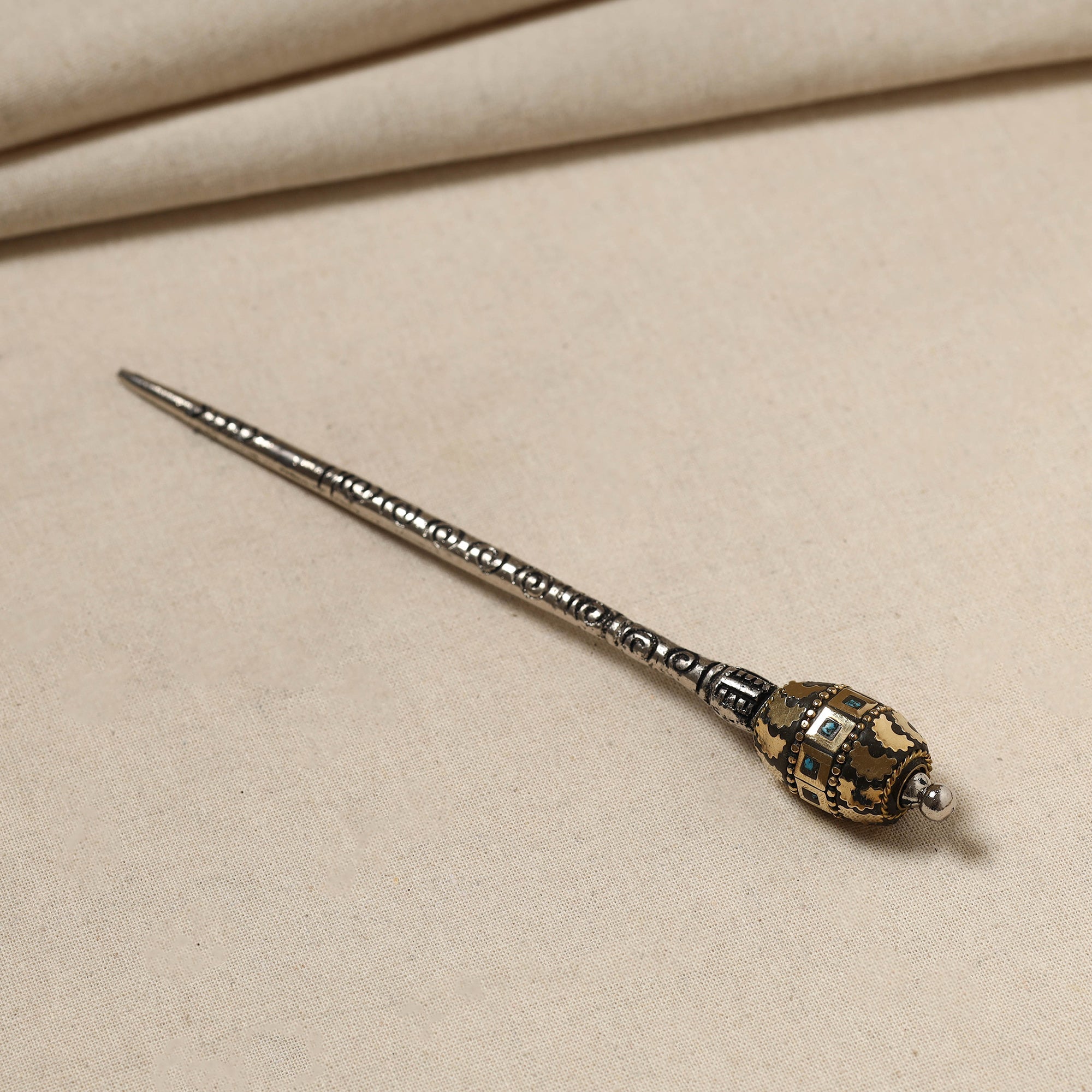 WHITE RIVER STORIES Antique Finish Oxidised German Silver Juda Stick - view 2