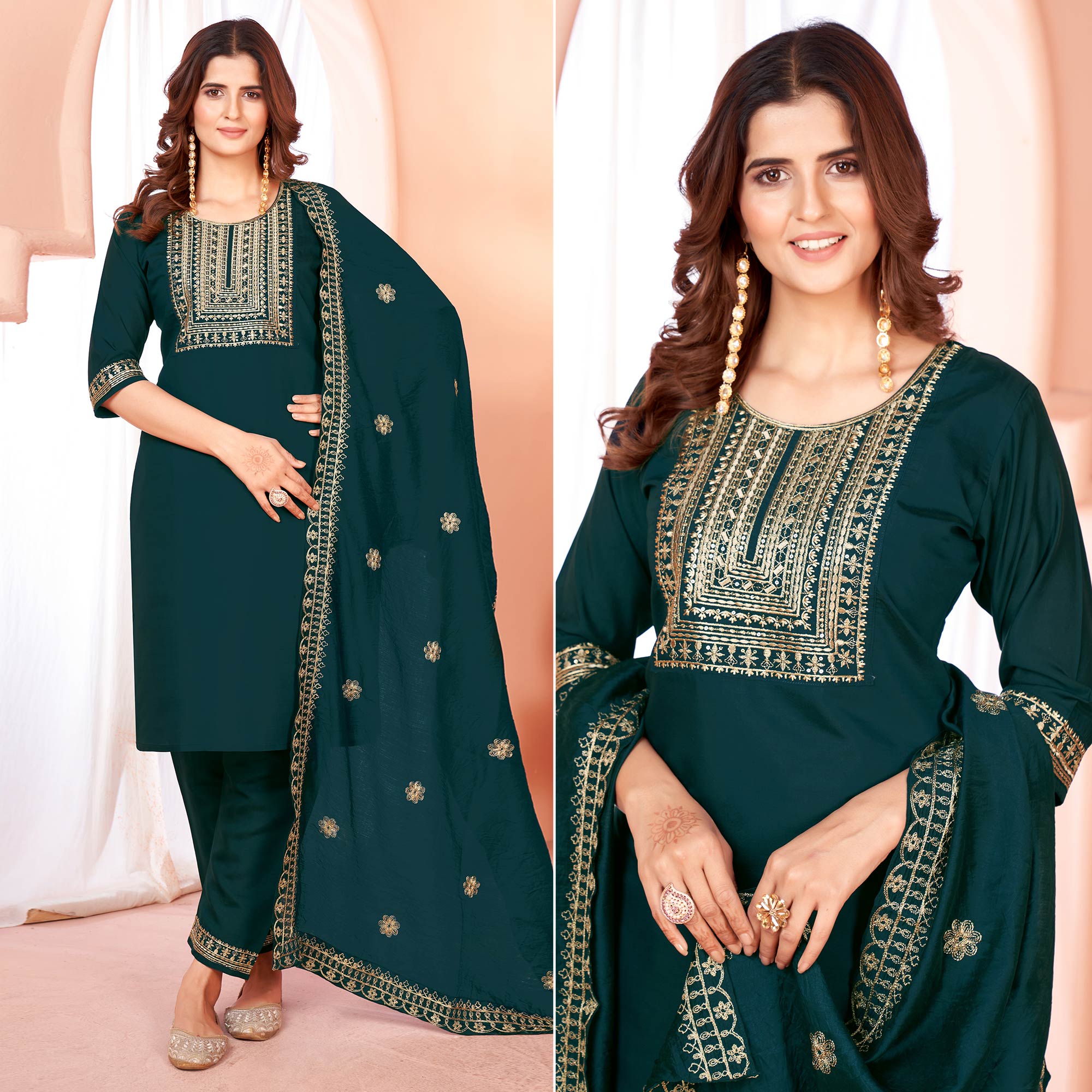 Peachmode Seller Blue Sequins Embroidered Viscose Salwar Suit