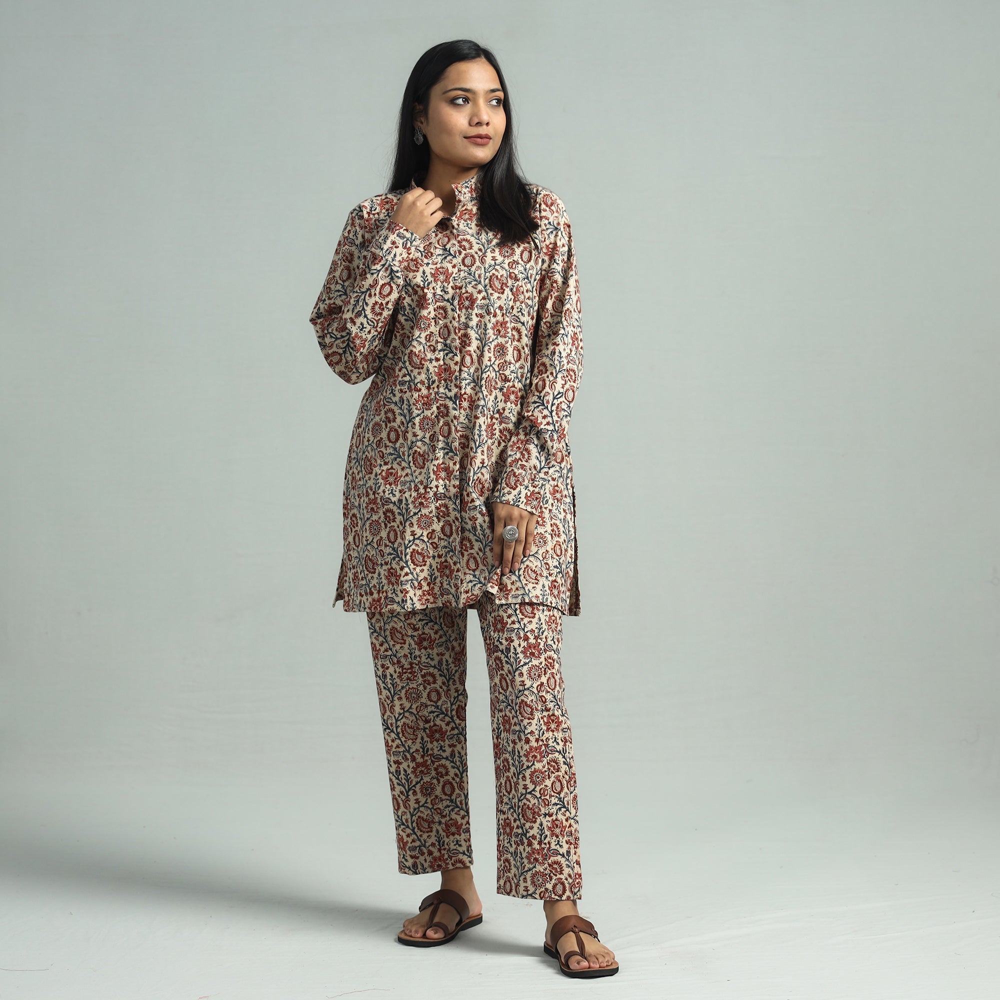 ITOKRI CASUALS Beige - Pedana Kalamkari Block Printed Cotton Co-Ord Set