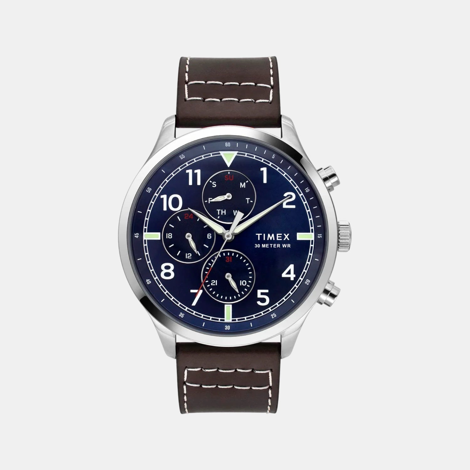 Timex Fashion Men Quartz Blue Dial Multi-Function Leather Watch TWEG23901
