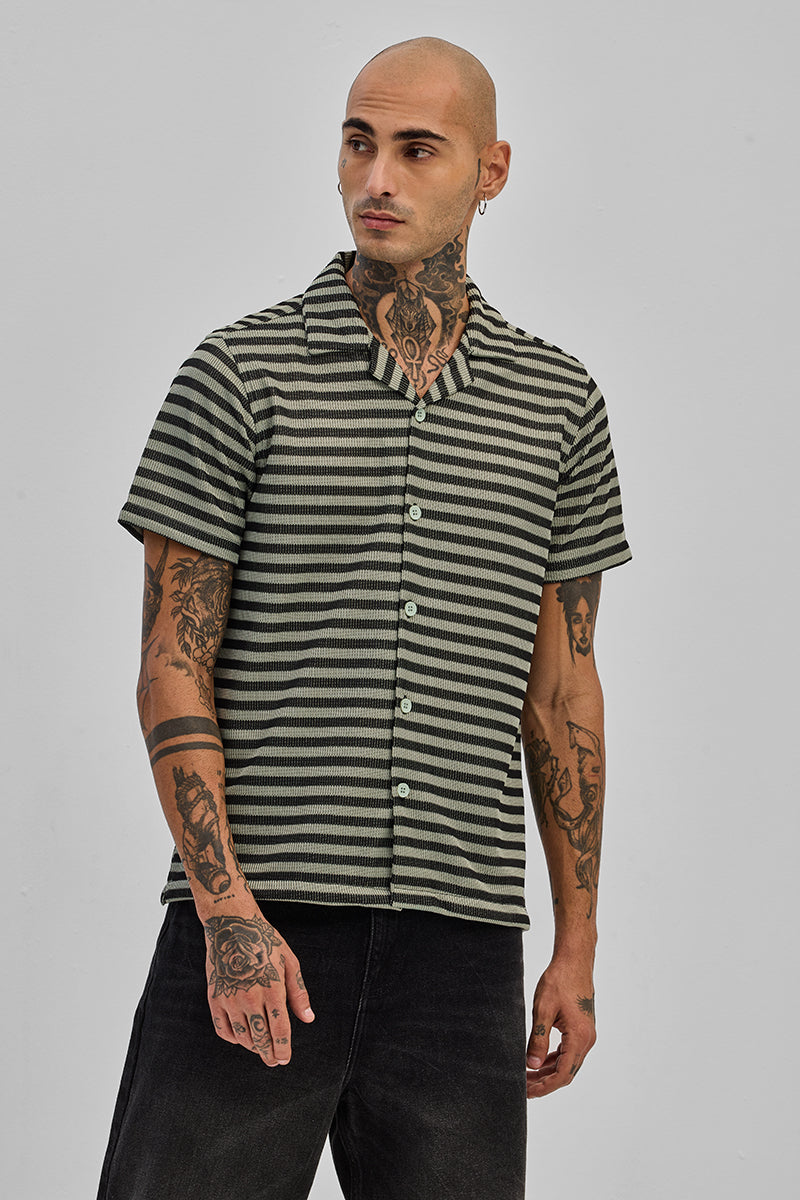 SNITCH Light Green Textured Stripes Shirt - view 6