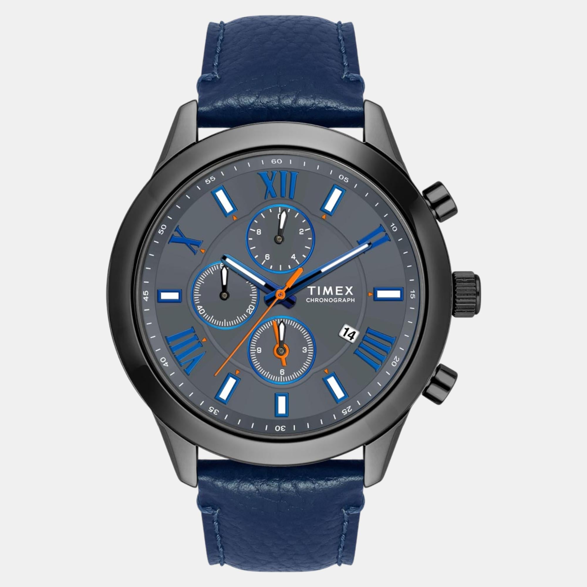 Timex Fashion Men Quartz Grey Dial Chronograph Leather Watch TWEG18513