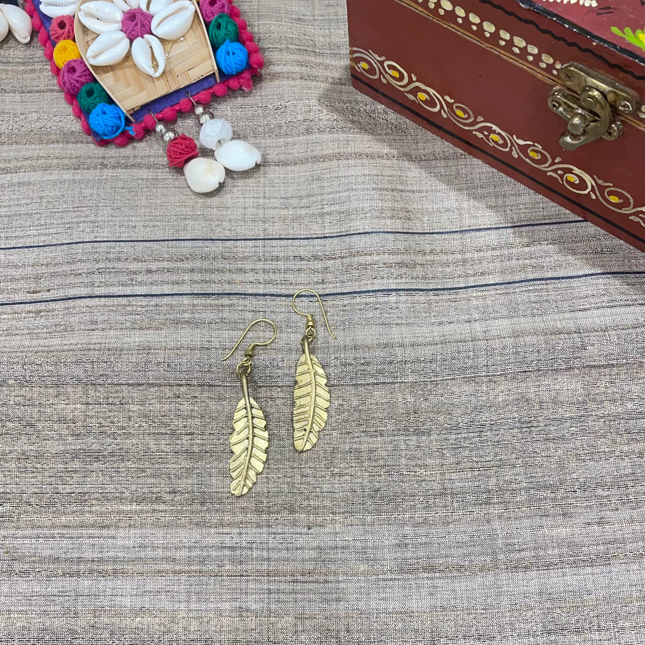 IndianVillèz Leaf Shape Handcrafted Dokra Tribal Earring
