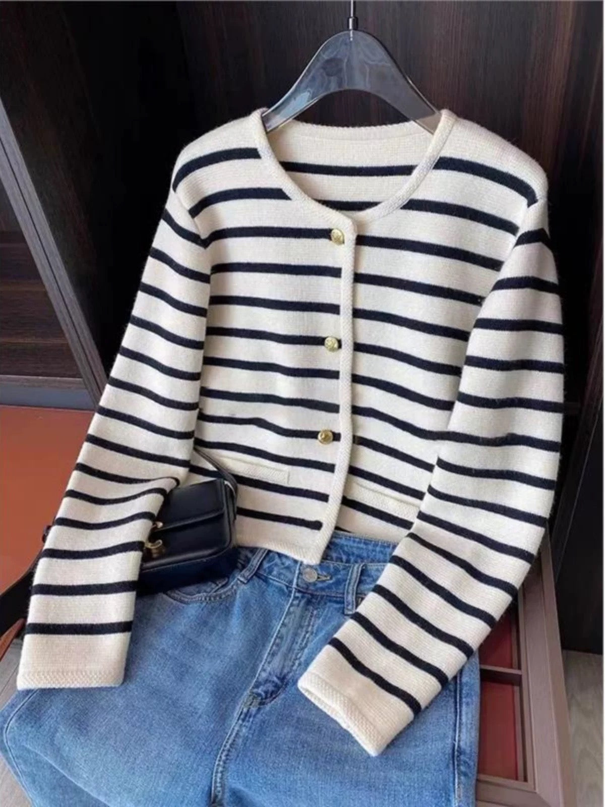 Alamode By Akanksha Marietta Striped Woolen Cardigan