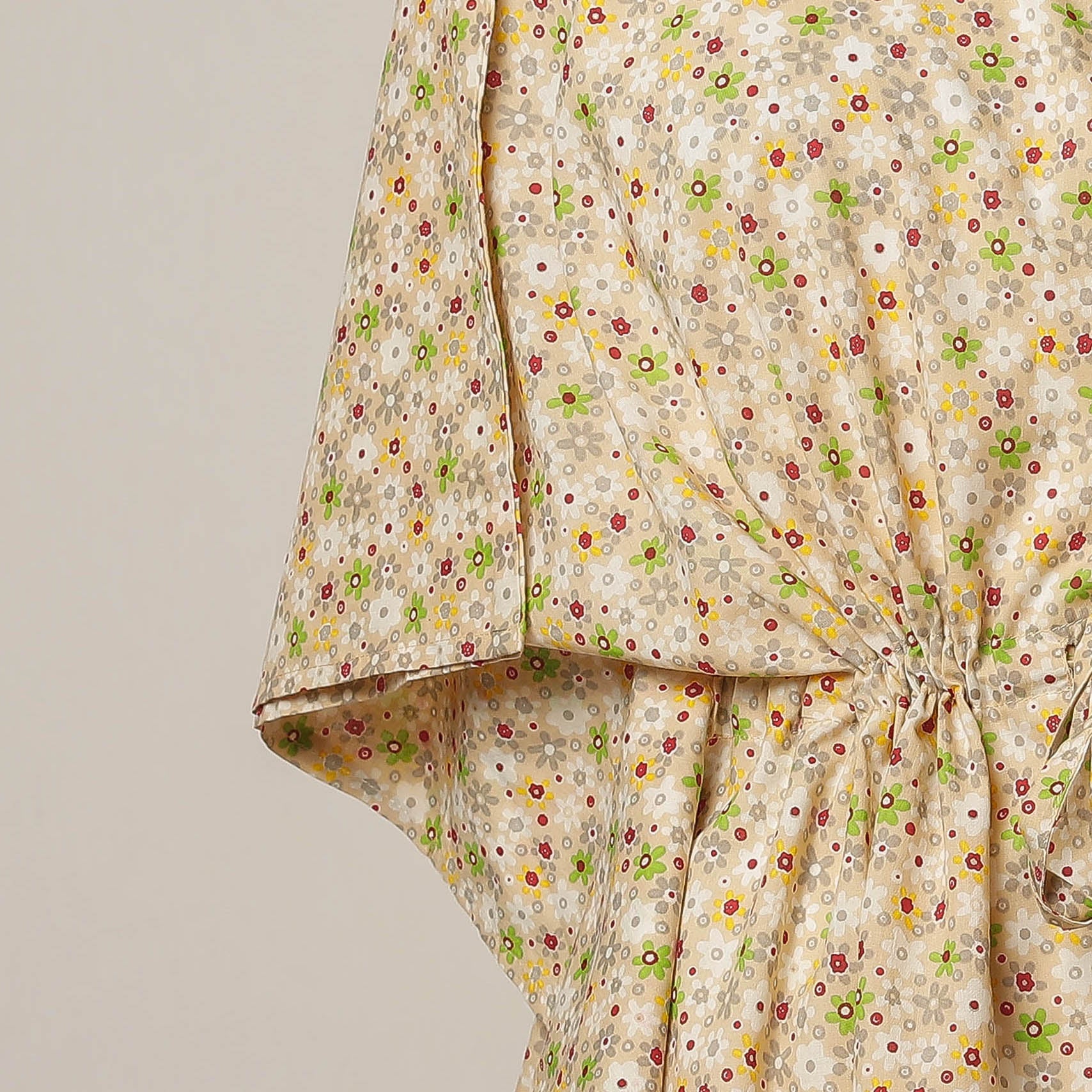 CHUTNEY CRAFT STUDIO Beige - Sanganeri Printed Cotton Kaftan with Tie-Up Waist (Short) - view 3