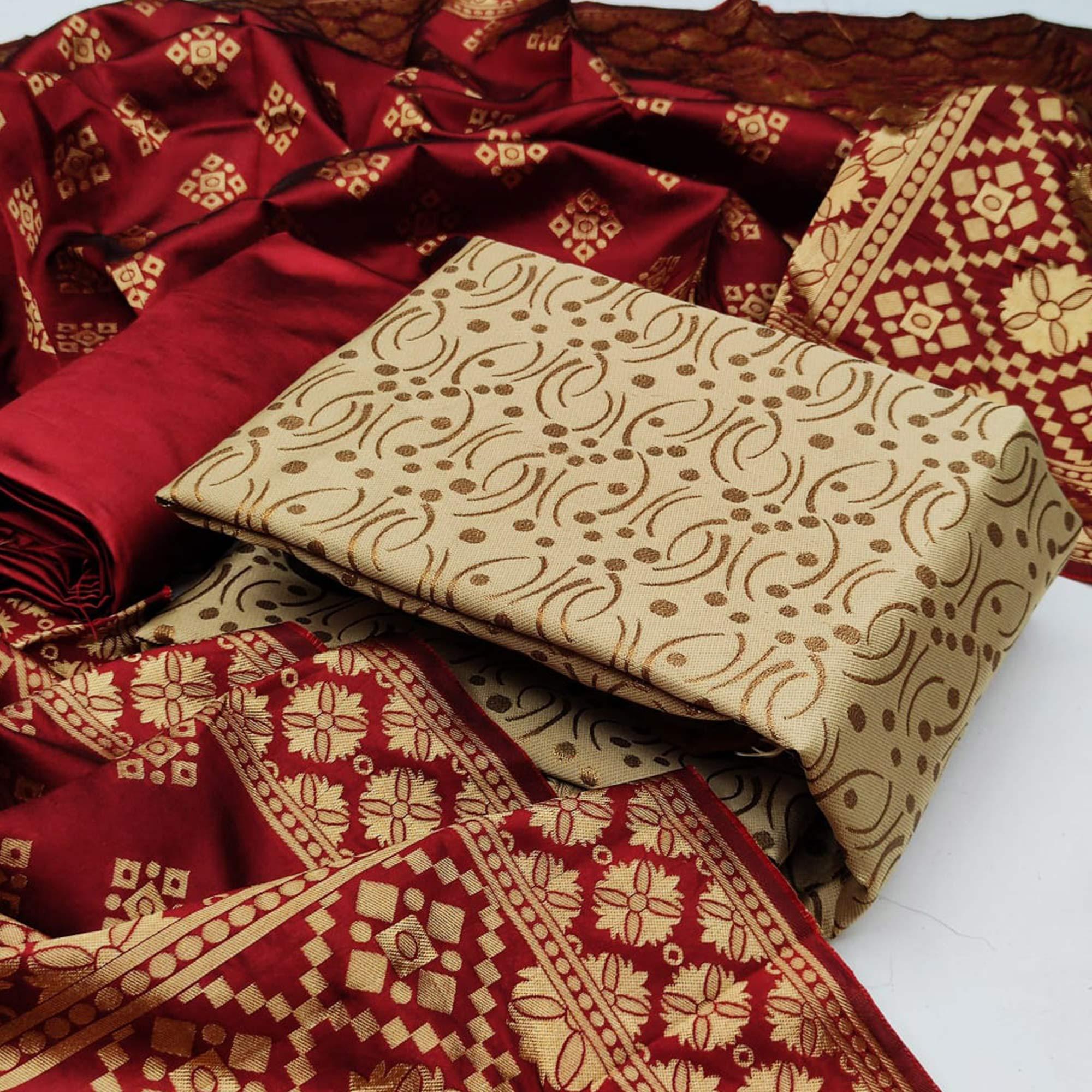 Peachmode Chiku Festive Wear Woven Banarasi Silk Dress Material