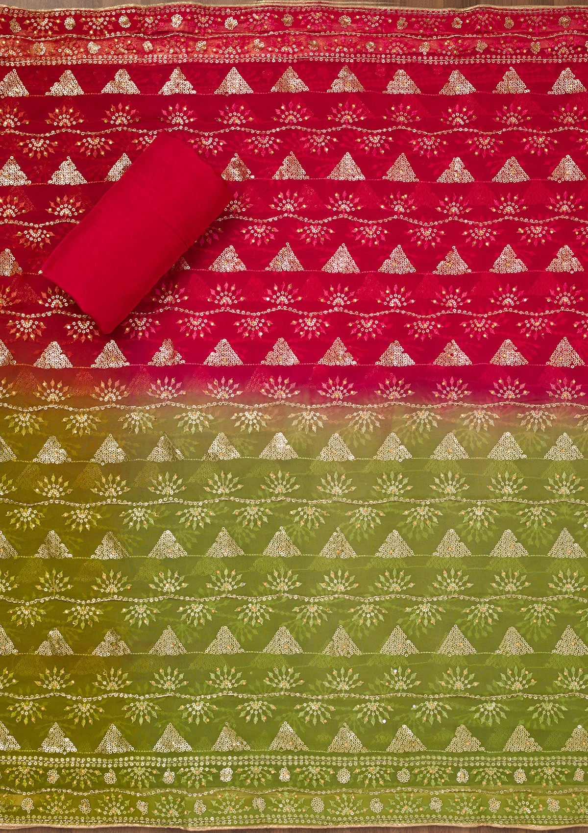 Koskii Red Threadwork Semi Crepe Unstitched Salwar Suit - view 6