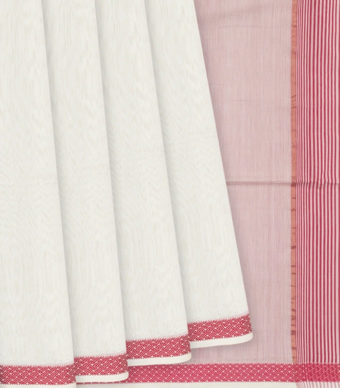 RmKV Off White Handloom Silk Cotton Saree With Stripes Pallu-Off White