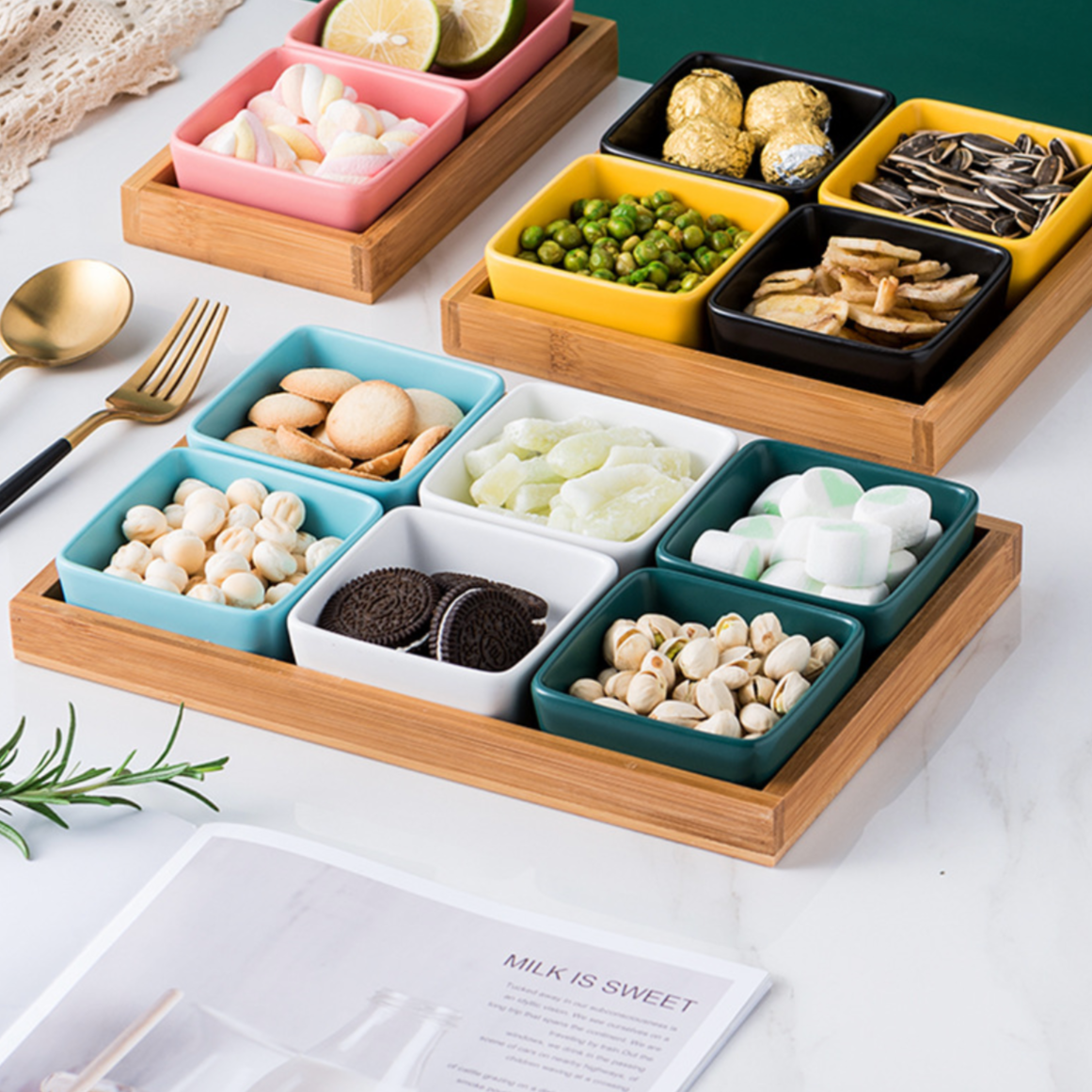 Nestasia Square Bowls and Wooden Trays - view 2