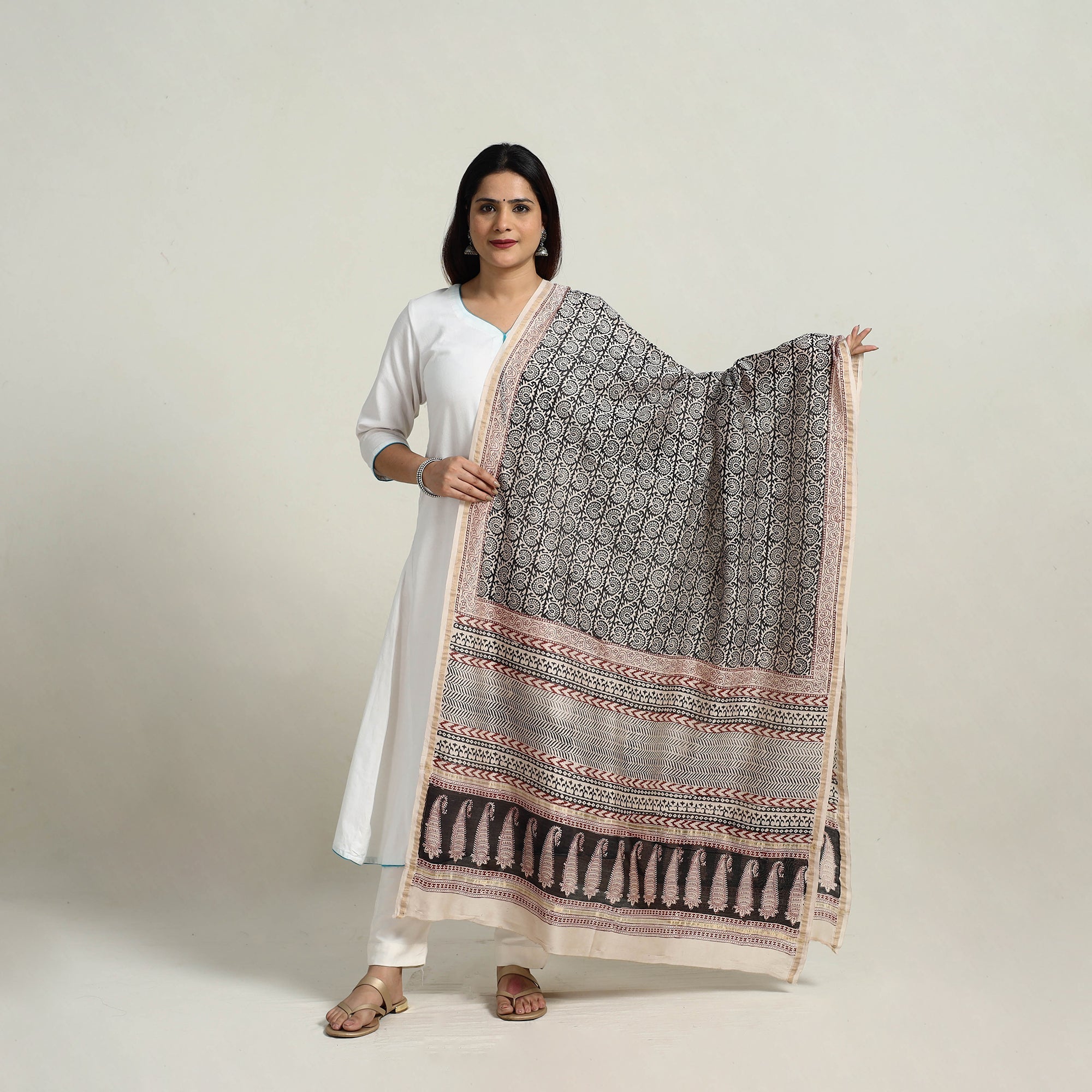 BAGH PRINTS BY MOHAMMED RAFIK KHATRI Grey - Natural Dyed Hand Block Print Chanderi Silk Bagh Dupatta 27