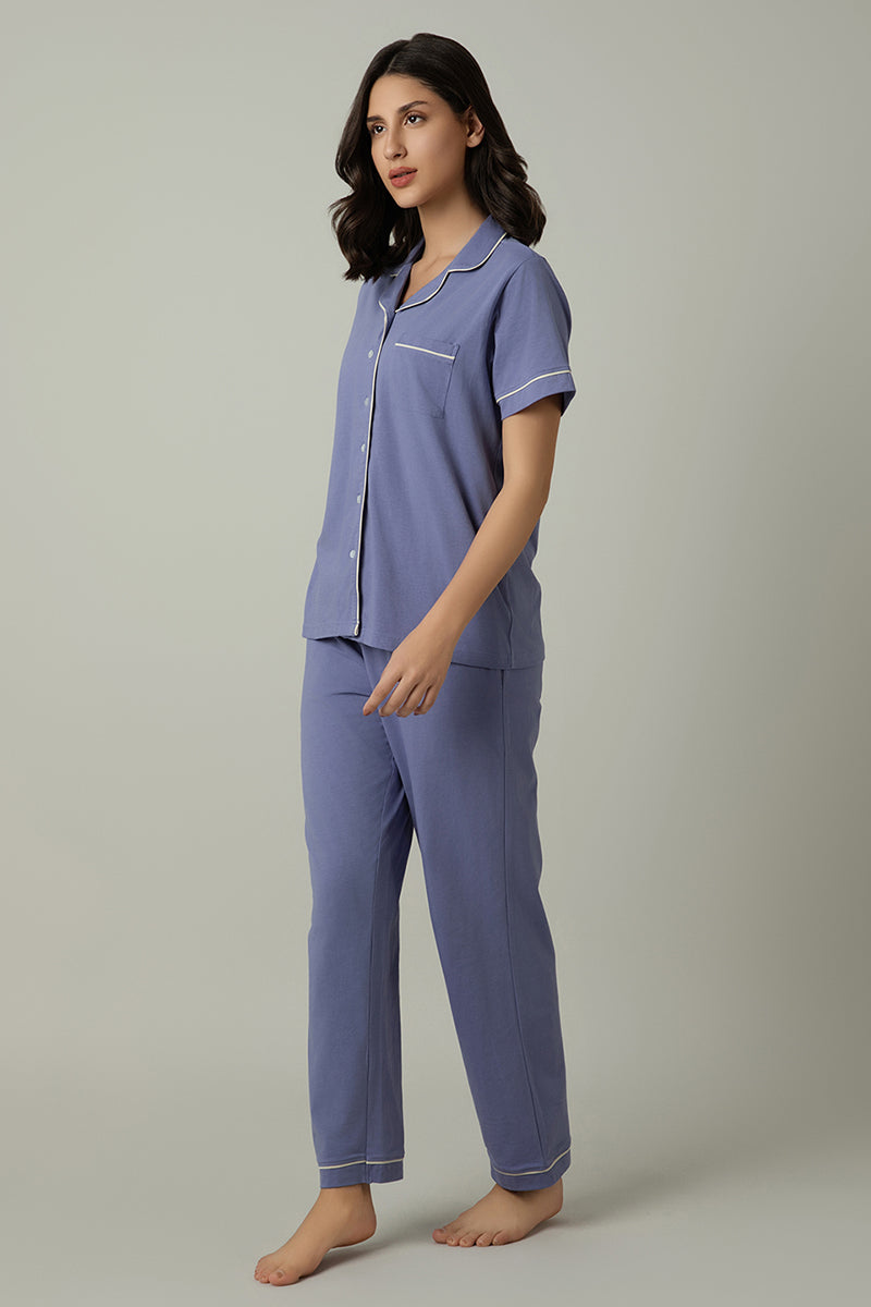 Amante Sleep Button Down PJ Set - Lavender Violet - view 2