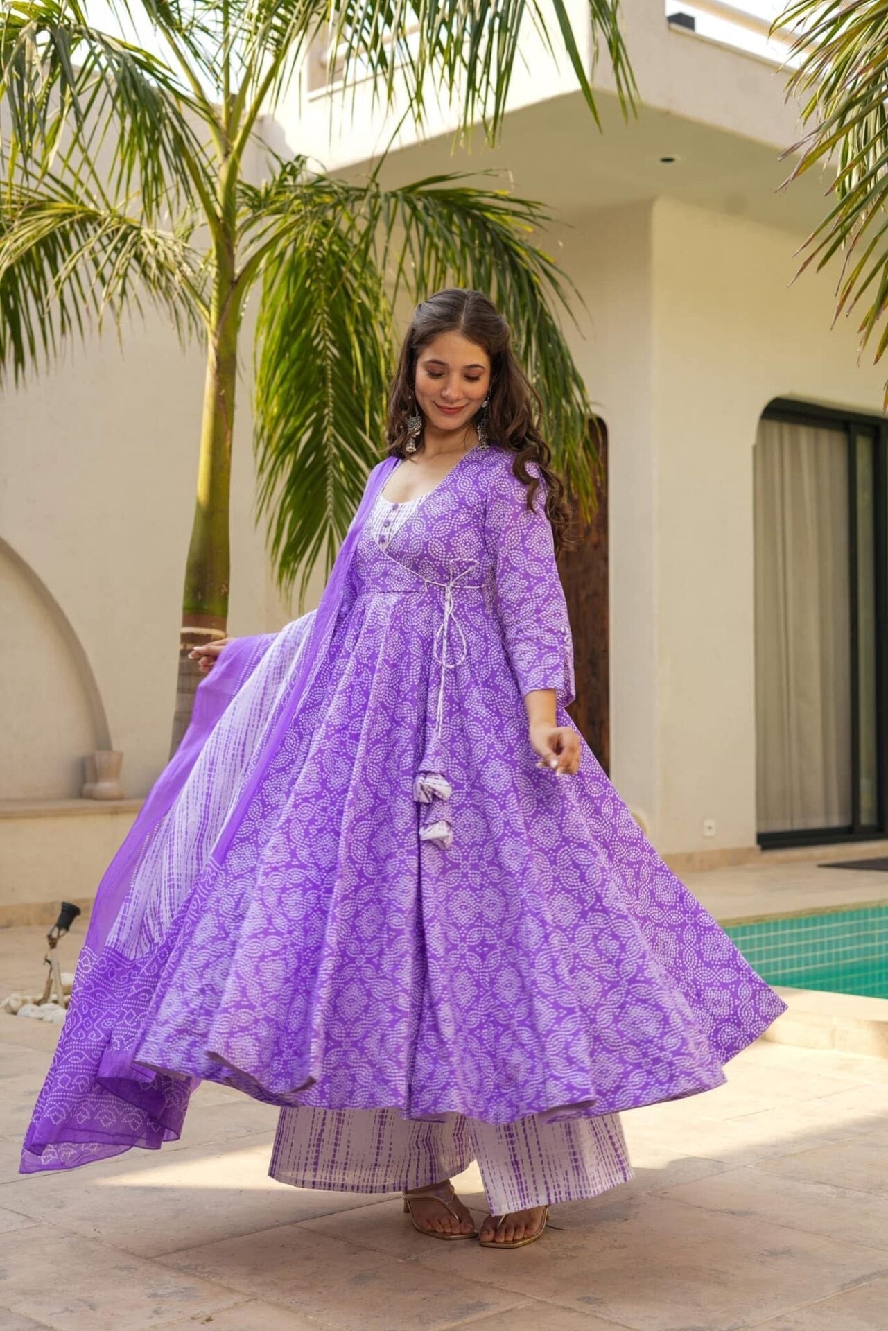 Idaho-o Shibori purple cotton suit set - view 2