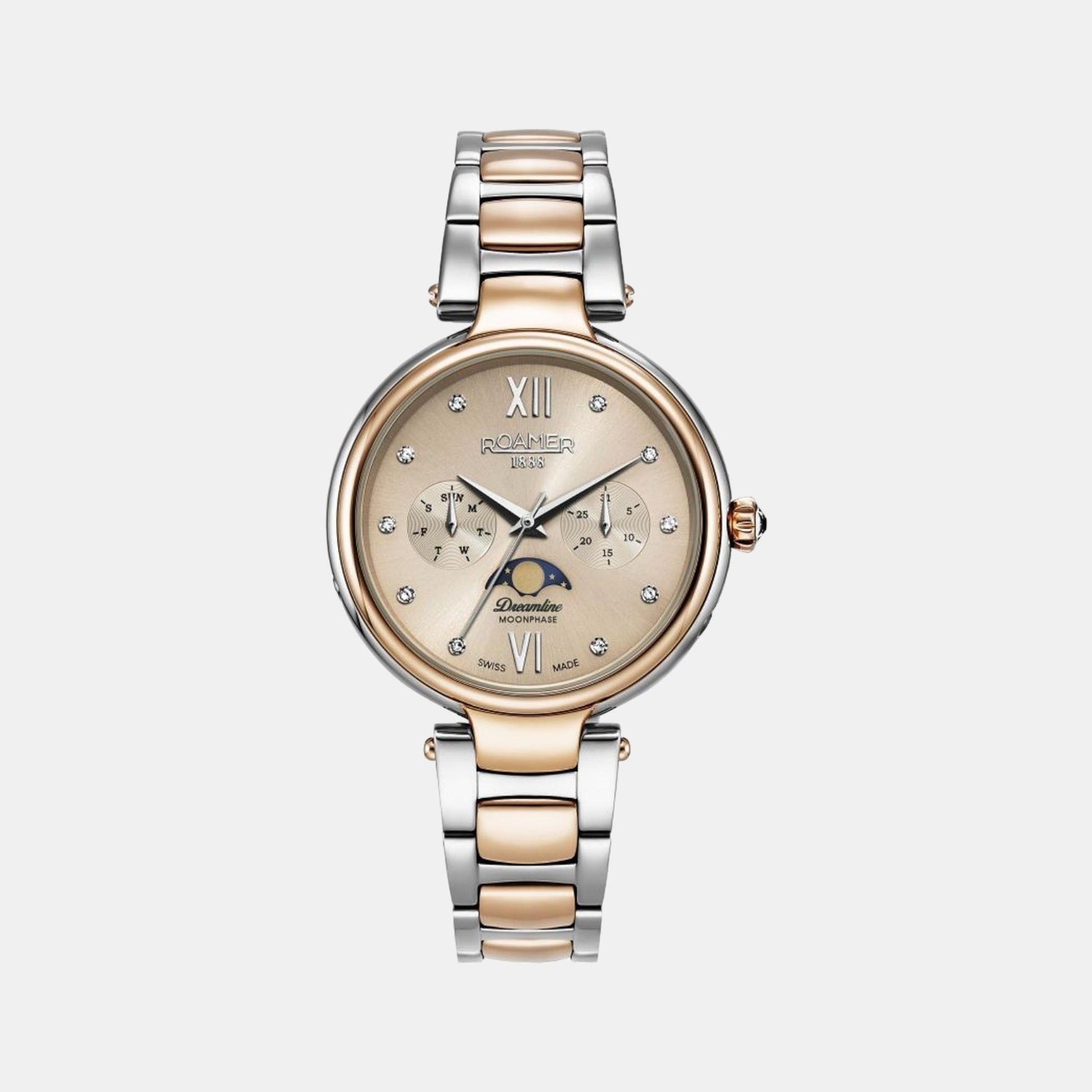 Roamer Dreamline Moonphase Women Quartz Rose Gold Dial Analog Stainless Steel Watch 858801 49 38 50
