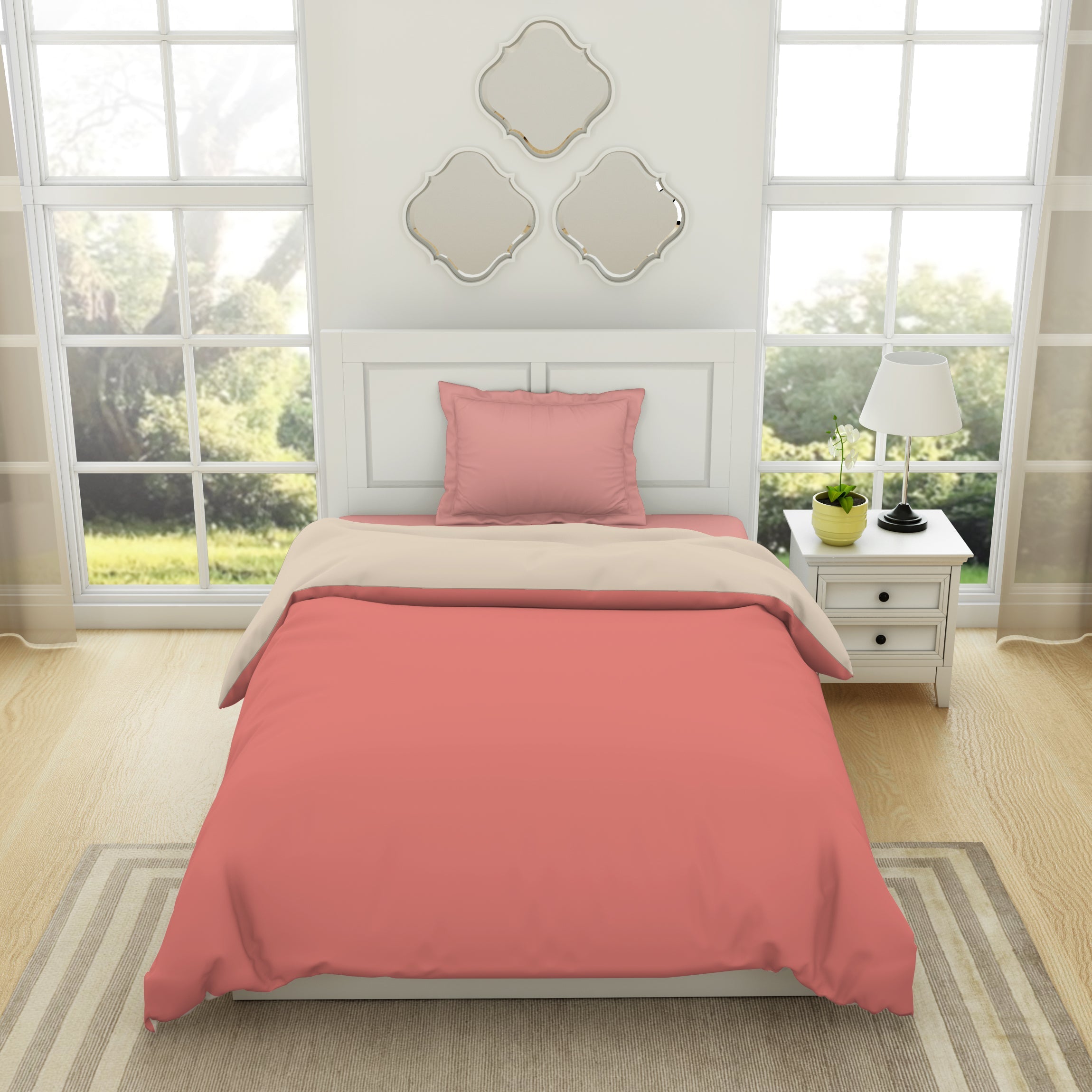 Solid coral beige – Spaces India Solid Coral / Beige - Coral 100% Cotton Shell Single Quilt / AC Comforter - Everyday Essentials By Spaces