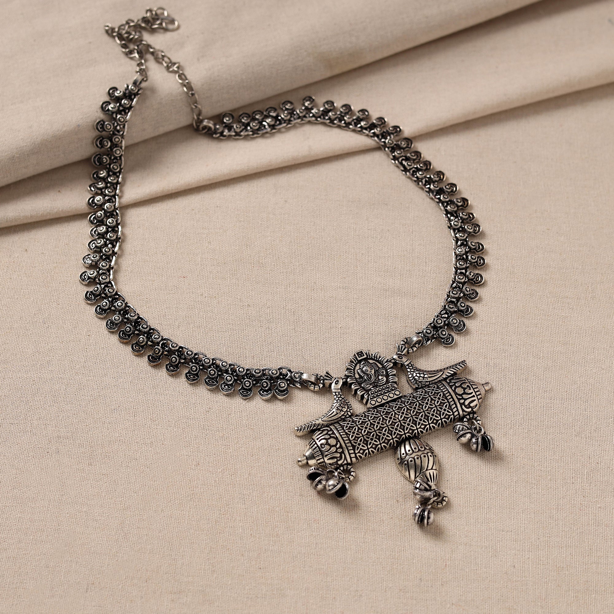 WHITE RIVER STORIES Antique Finish Oxidised White Metal Necklace 64