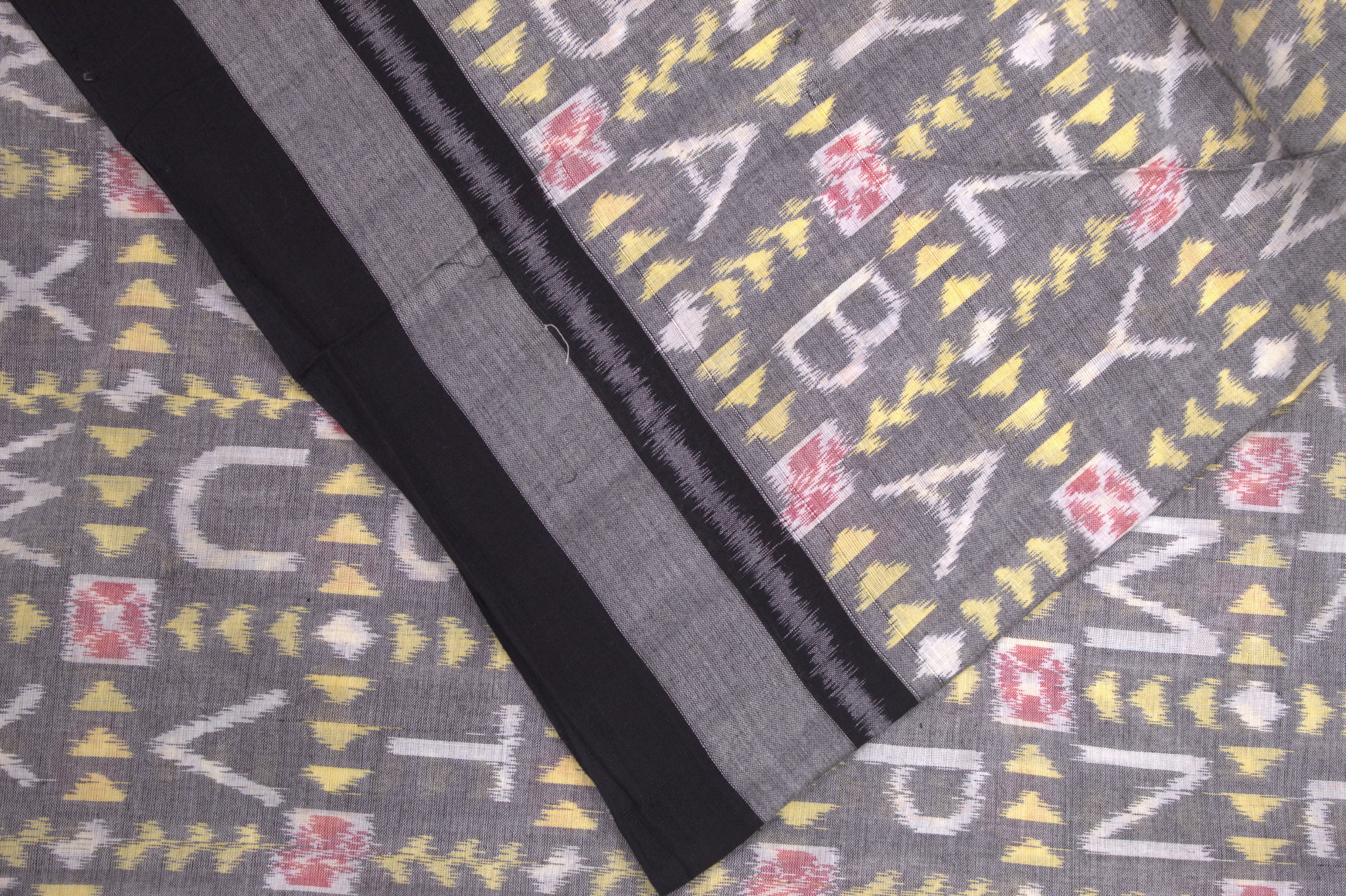 IndianVillèz Light Black With White English Letter Design Sambalpuri Ikat Cotton Fabric - view 3