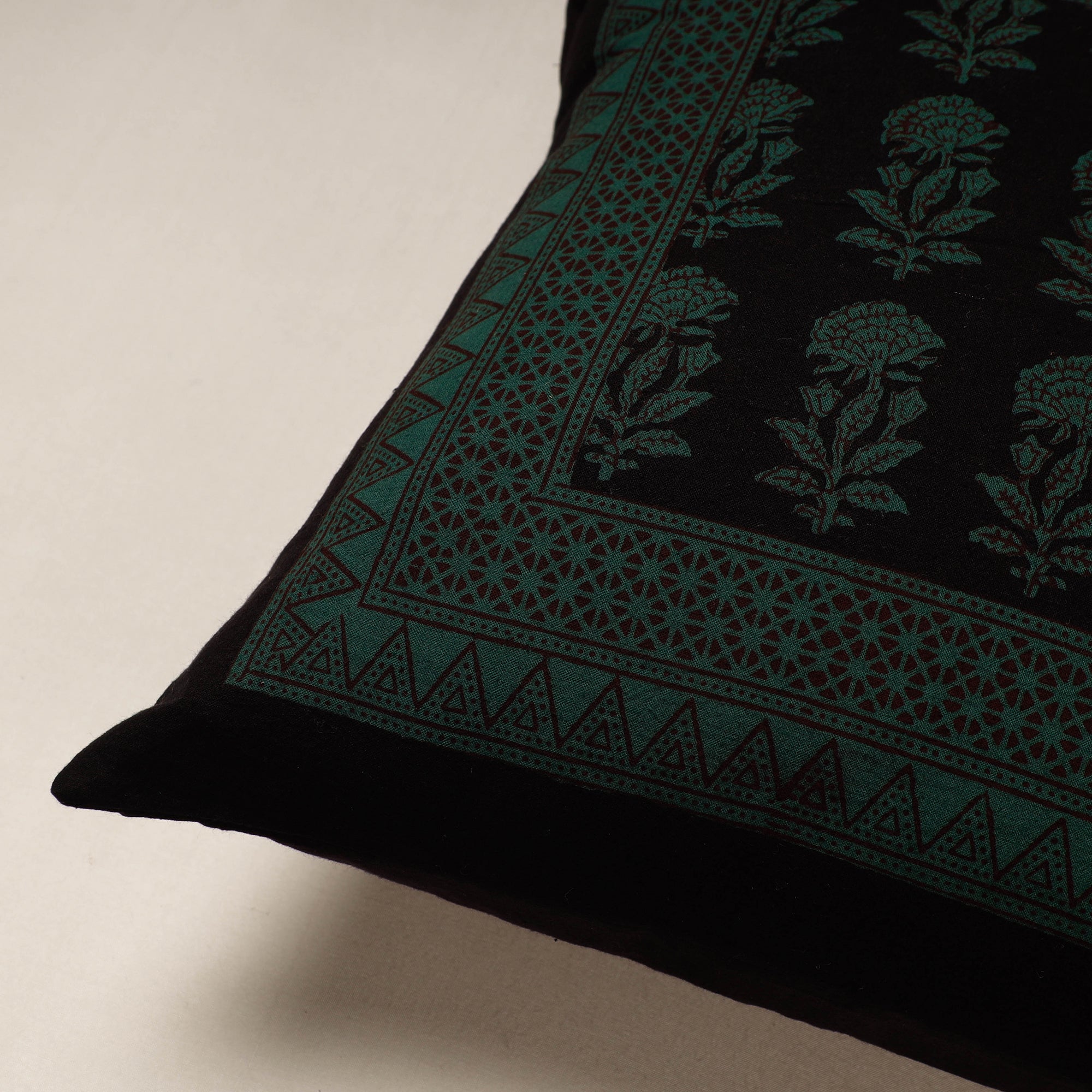 BAGH PRINTS BY ANSHAR FARUKH KHATRI Black - Bagh Block Printed Cotton Cushion Cover (16 x 16 in) - view 2