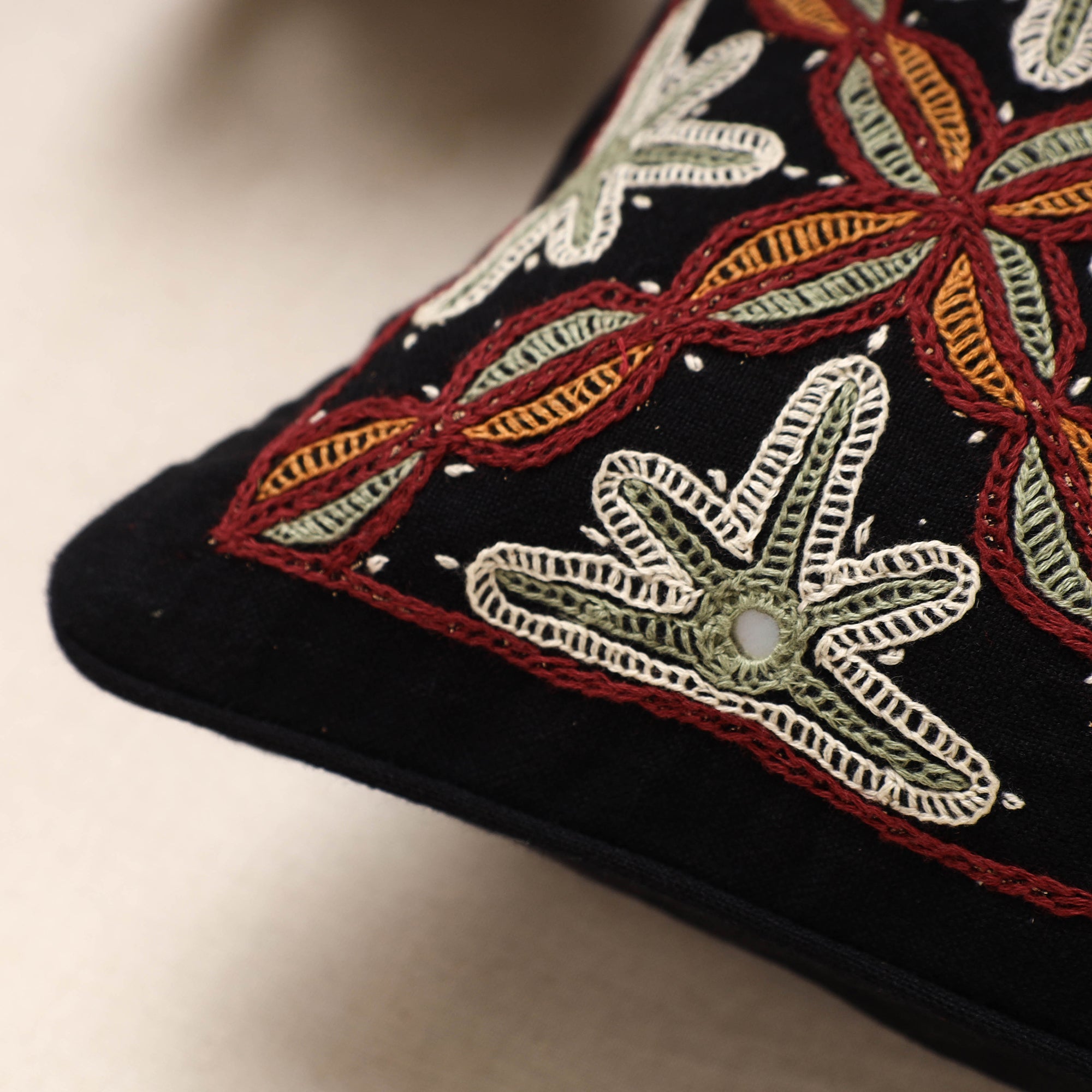 Black - Kala Raksha Pakko Hand Embroidery Cotton Cushion Cover (12 x 12 in) - view 2