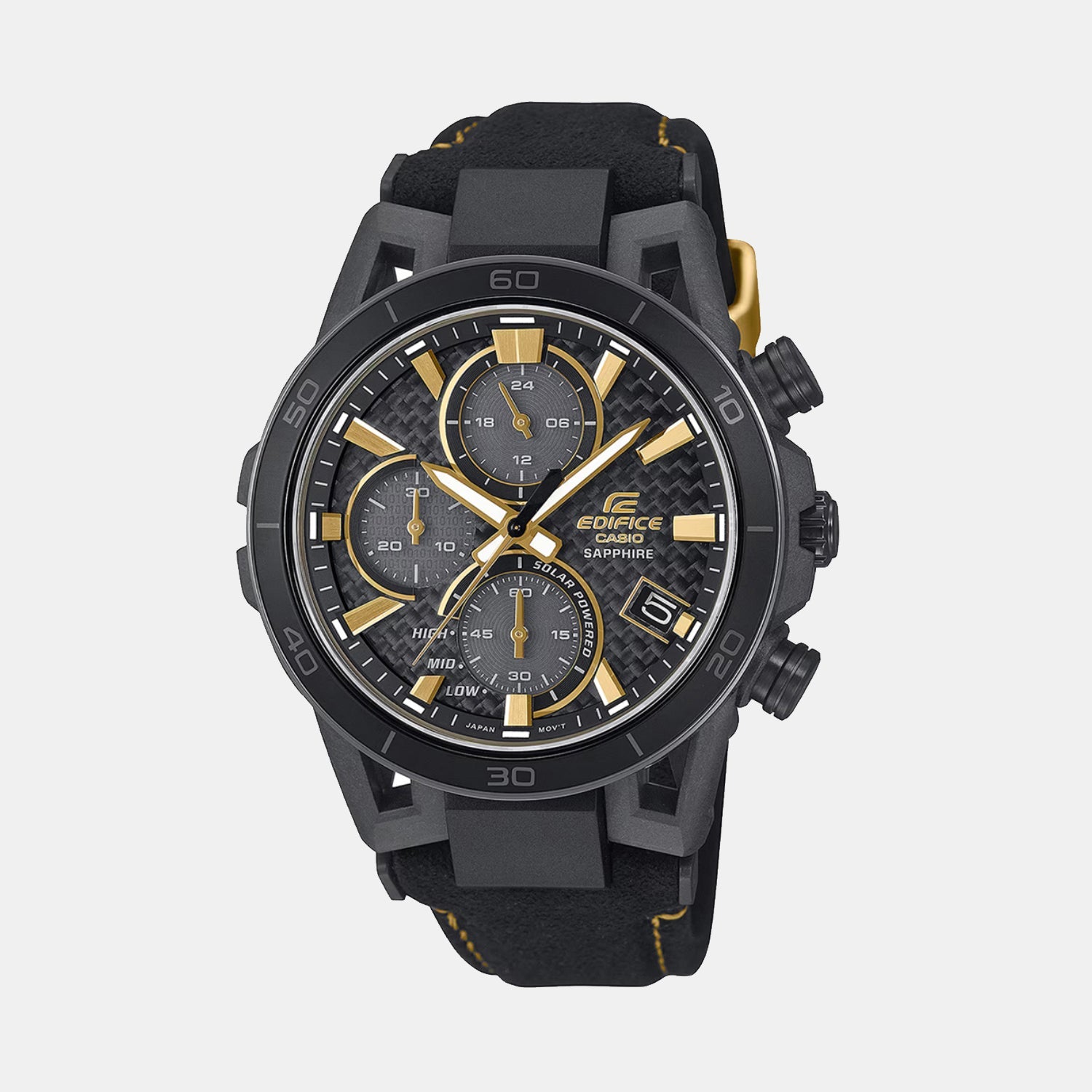 Casio Edifice Men Quartz Black Dial Chronograph Alcantara Watch ED641