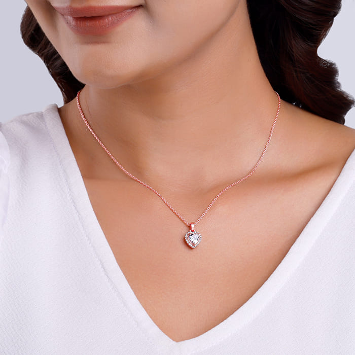 GIVA Jewellery Rose Gold Studded Heart Pendant with Link Chain - view 3