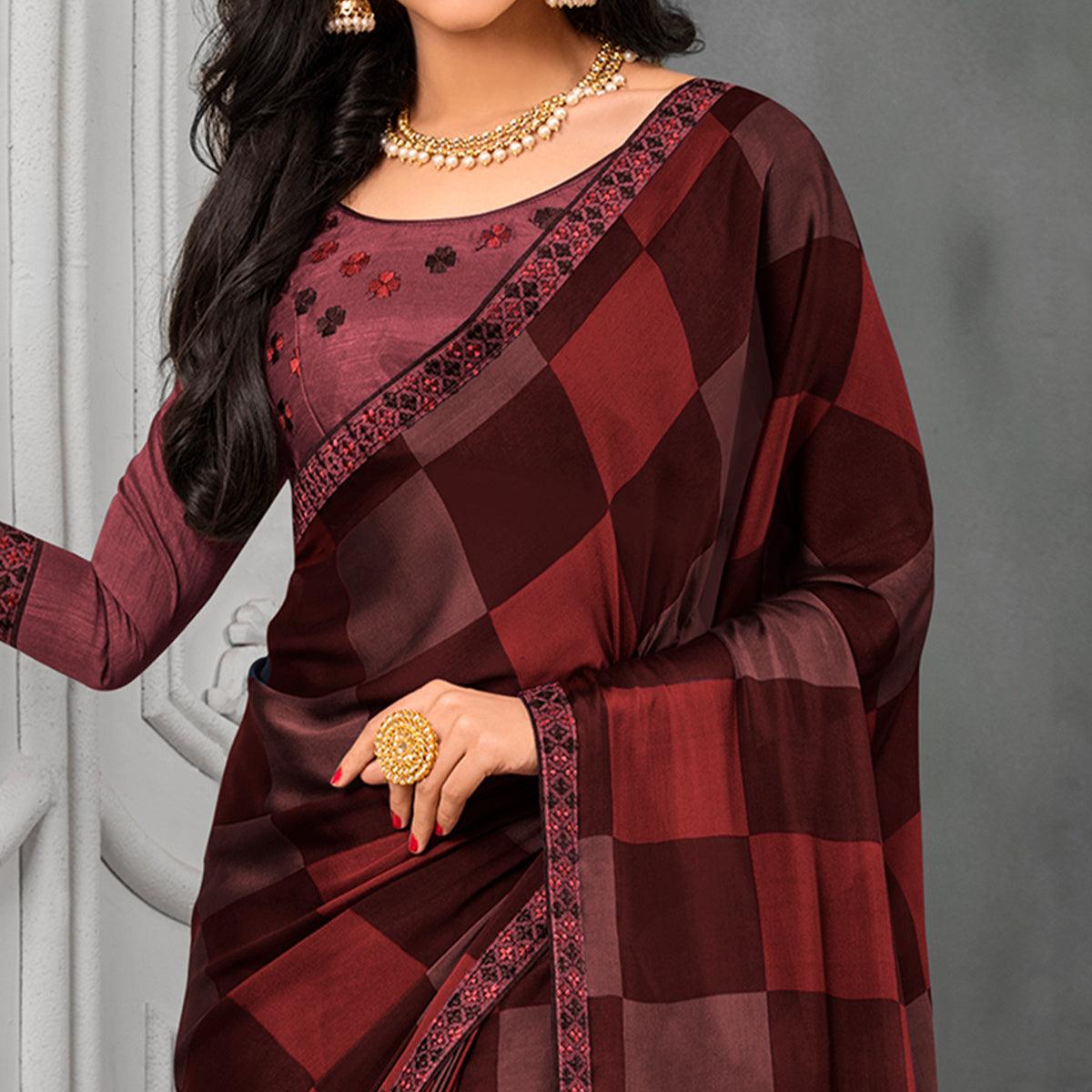 Peachmode Intricate Brown Colored Partywear Printed Chiffon Saree - view 2