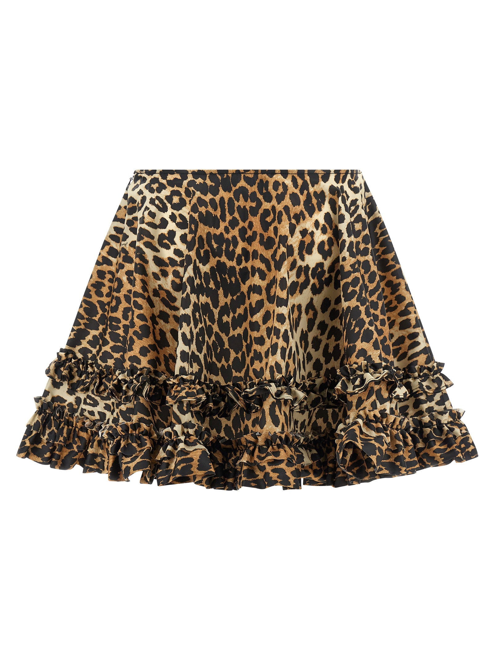 Ganni Leopard Duchesse Nylon Mini Frill Skirt - view 2