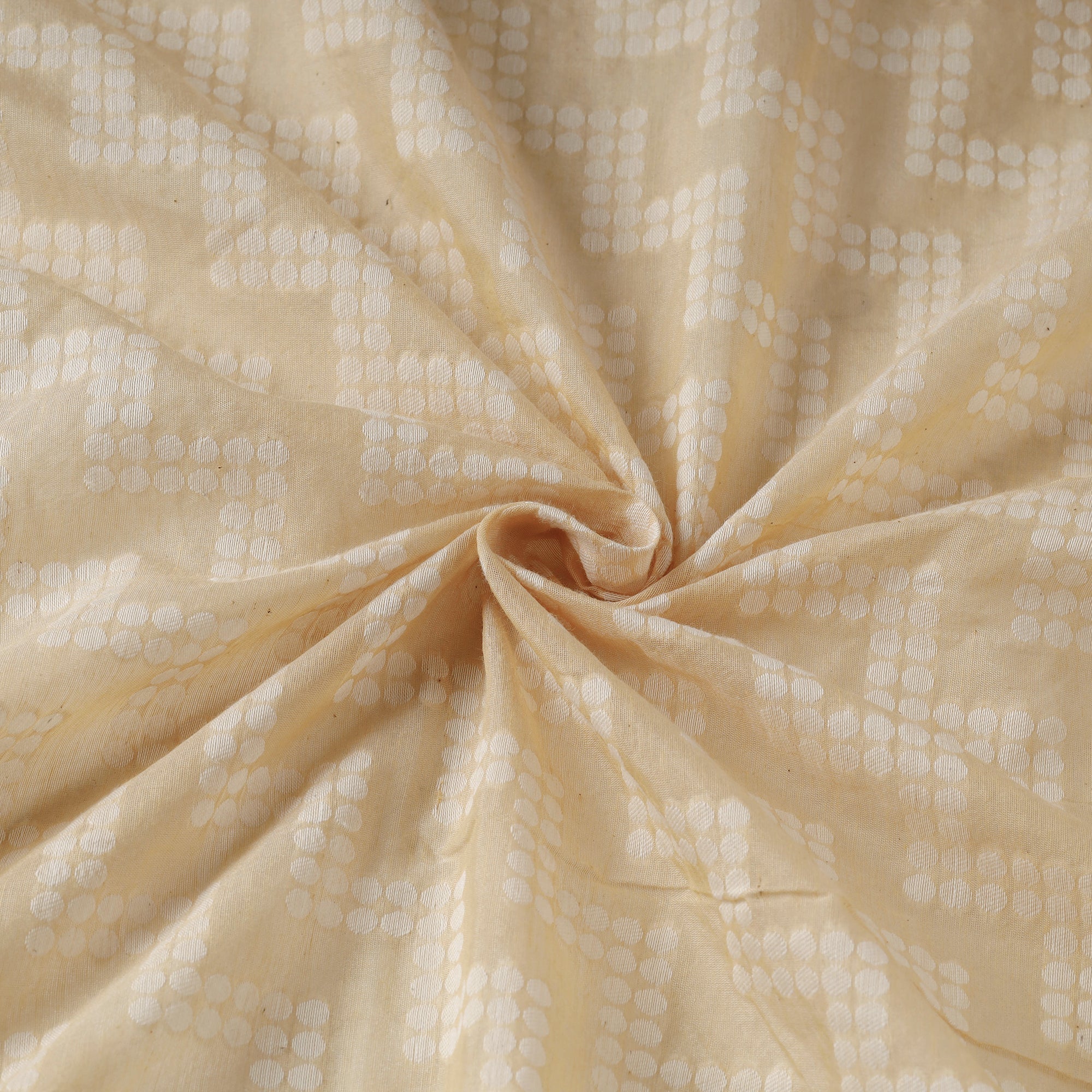 ITOKRI CRAFTS INITIATIVE Beige - Pure Handwoven Cutwork Buti Cotton Banarasi Fabric 04